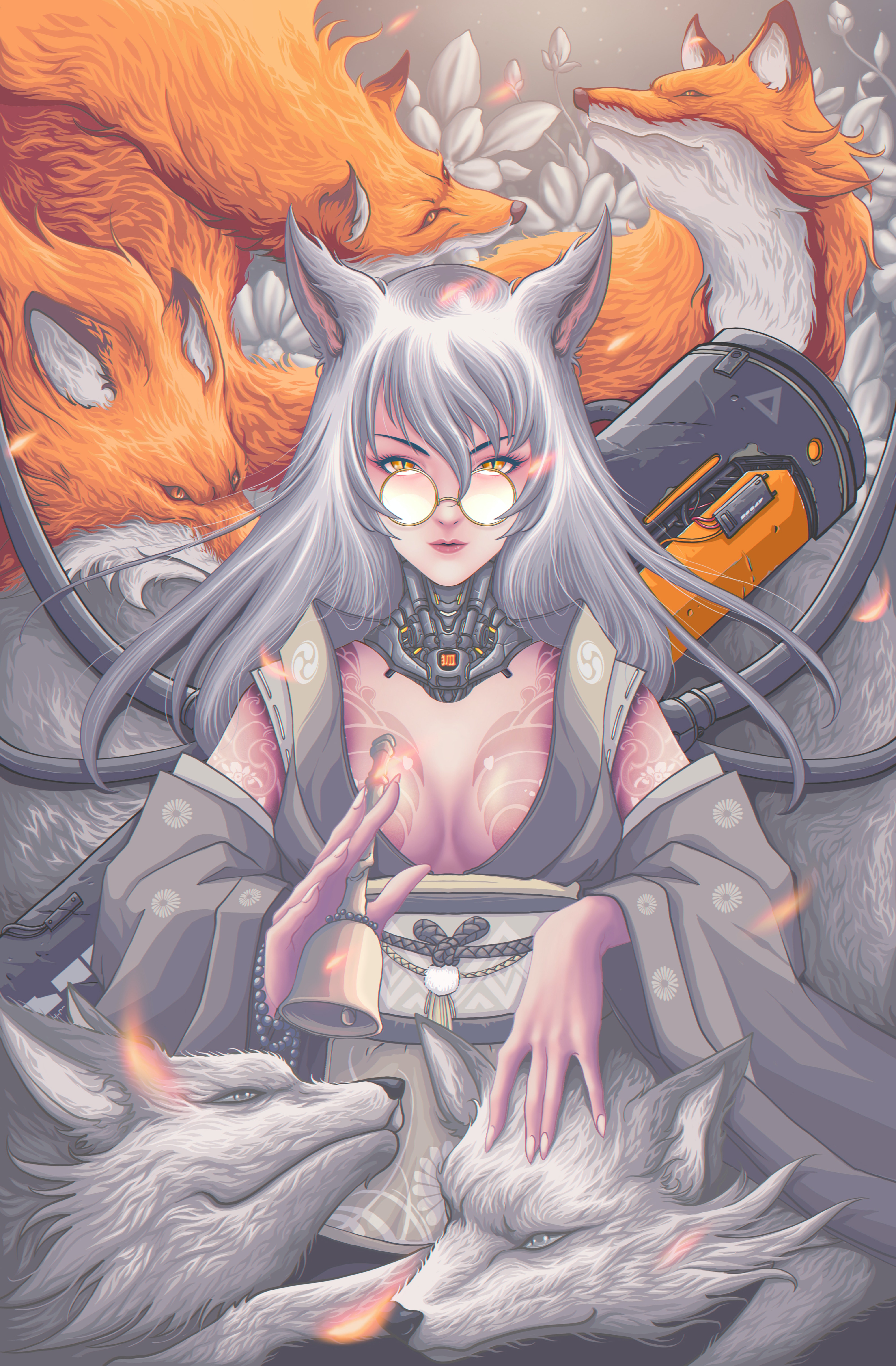 Digital Digital Art Illustration Artwork Character Design Women Cyberpunk Glasses Fox Tattoo Fantasy 4000x6095