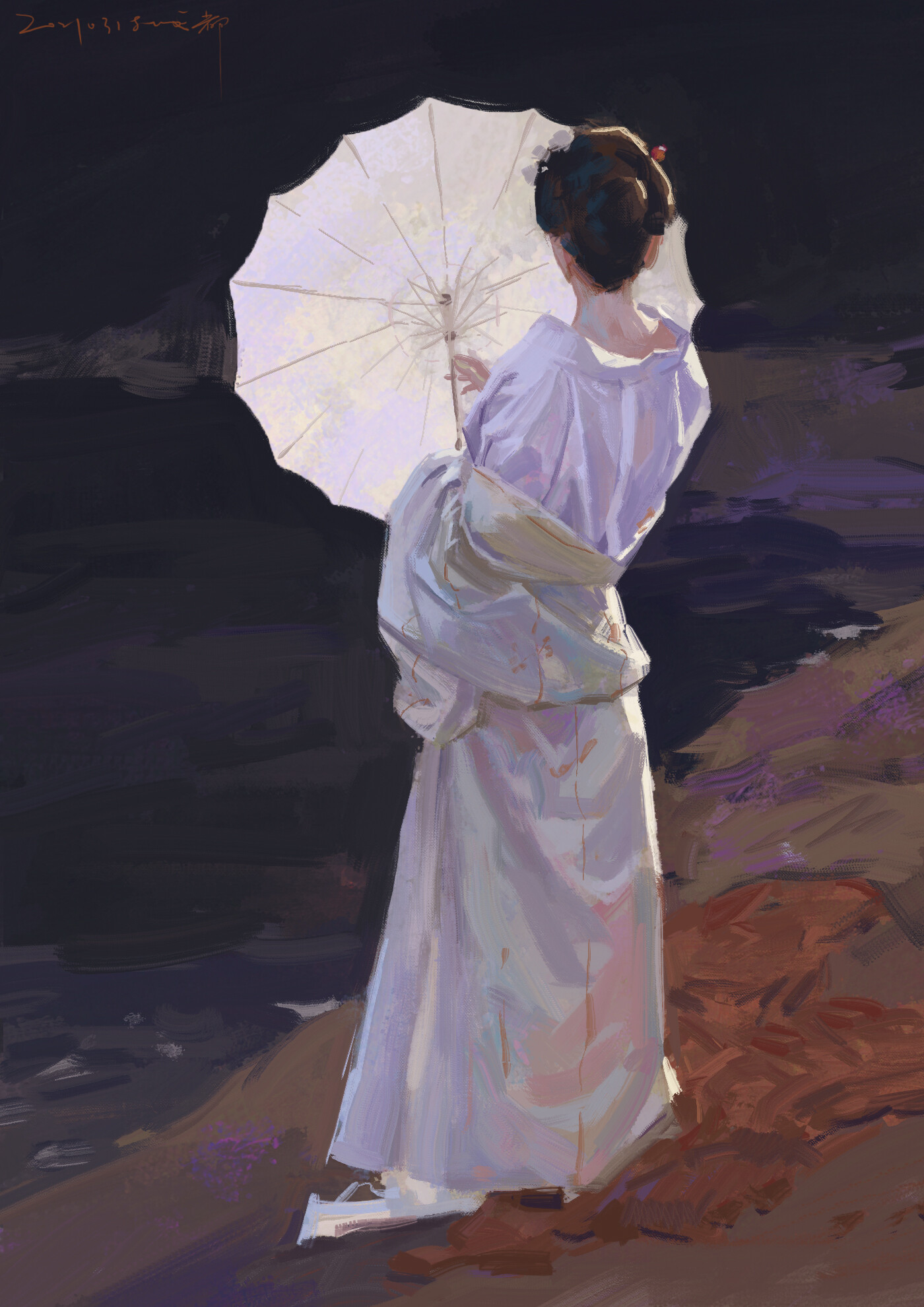 Pengcheng Yang Artwork Women White Dress White Clothing Watermarked Umbrella Women With Umbrella Sta 1400x1980
