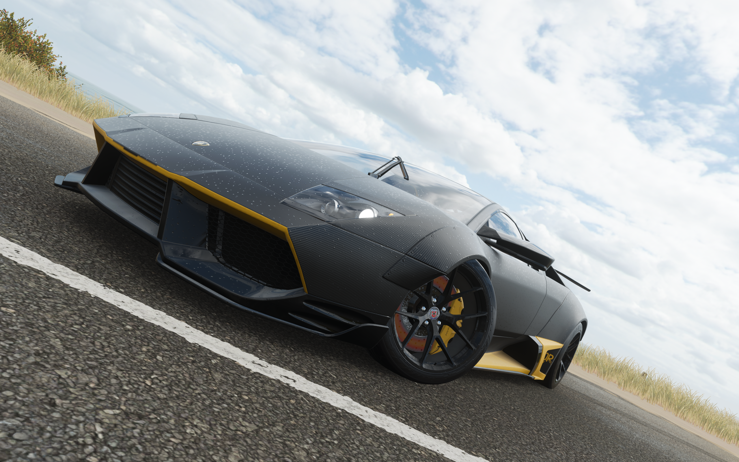 Forza Horizon 4 Screen Shot PC Gaming Car Video Games Front Angle View Headlights Sky Clouds Road CG 2560x1600