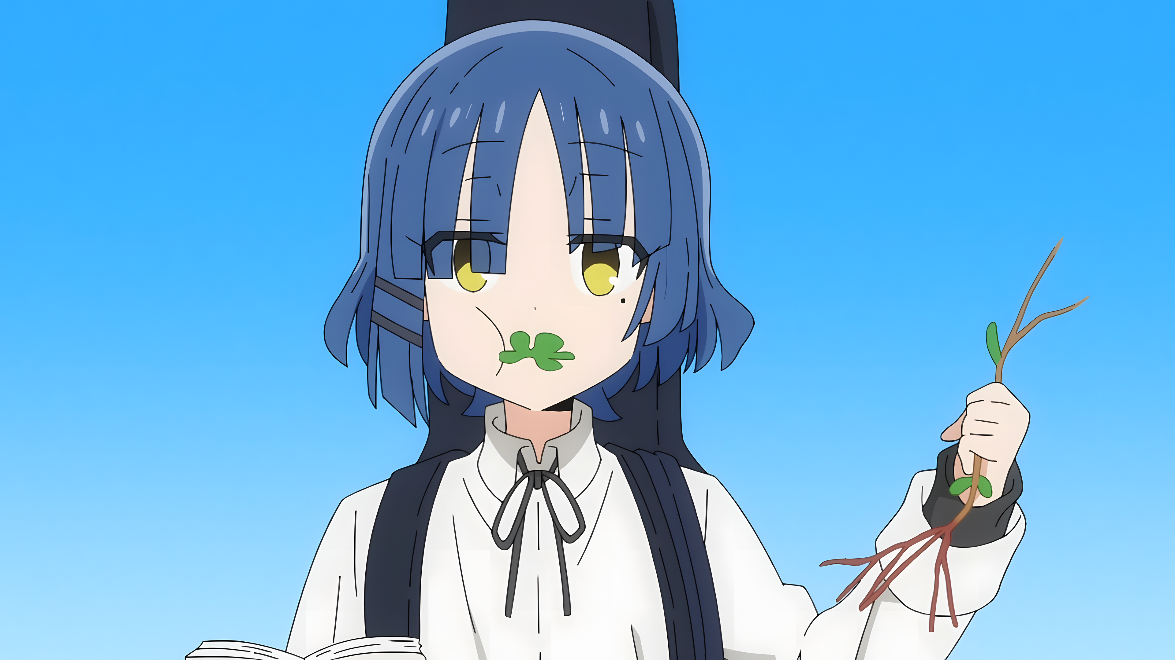 BOCCHi THE ROCK Ryo Yamada Blue Hair Anime Anime Girls Grass Bass Guitars Blue Background 3840x2160