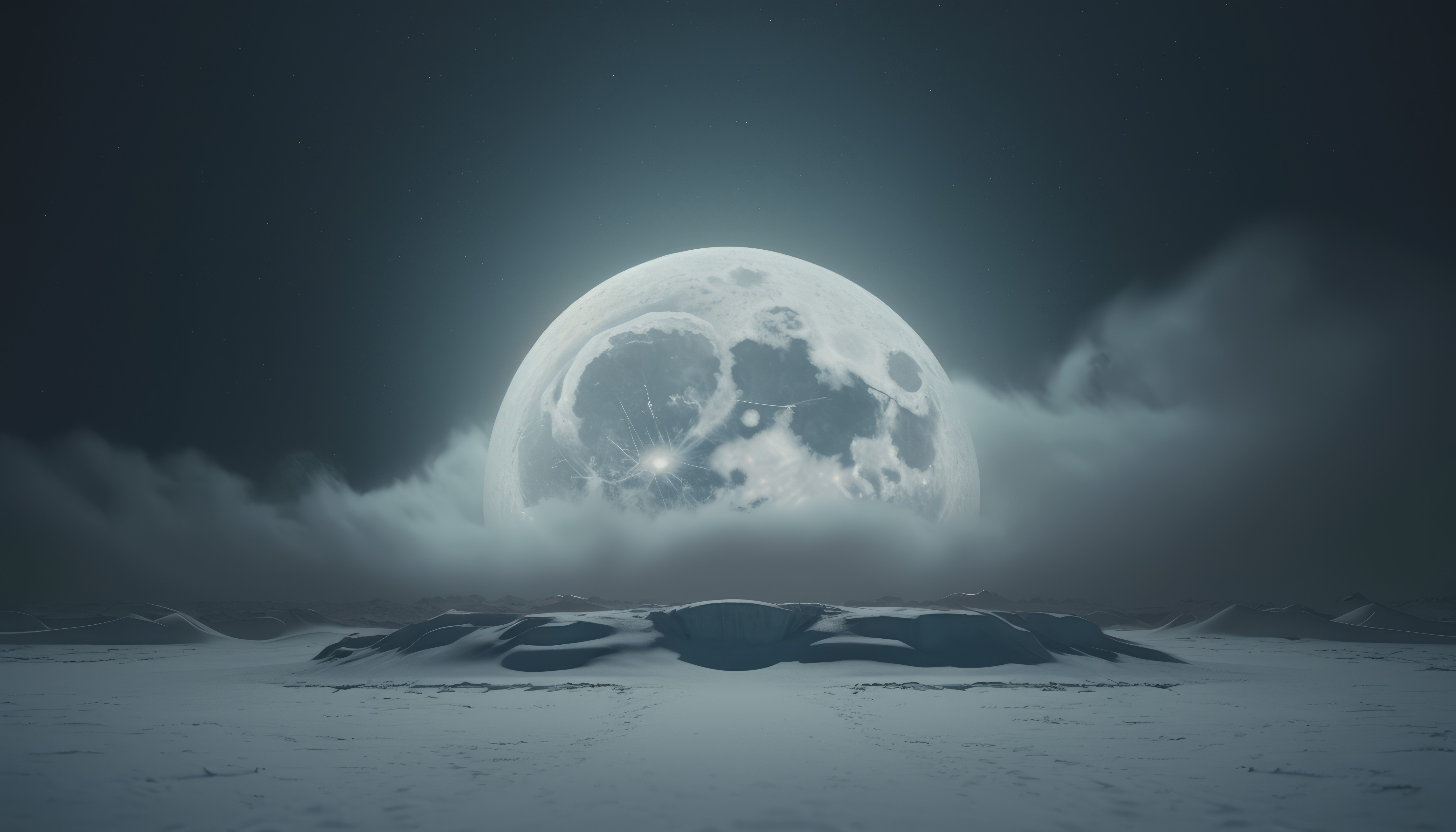 Ai Art Clouds Moon Planet Winter Snow Simple Background Minimalism 4579x2616