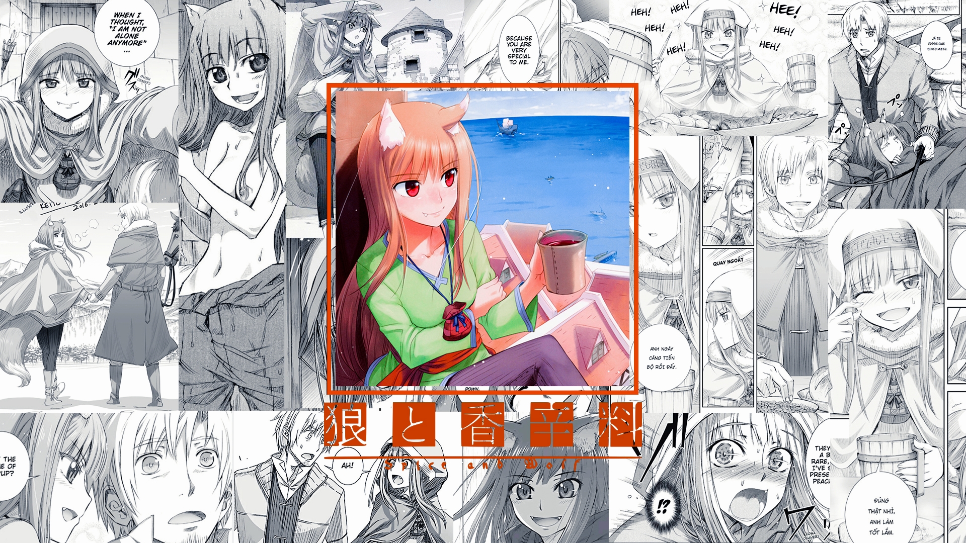 Spice And Wolf Anime Girls Holo Spice And Wolf Wolf Girls Smiling Text Manga Long Hair Japanese 1920x1080