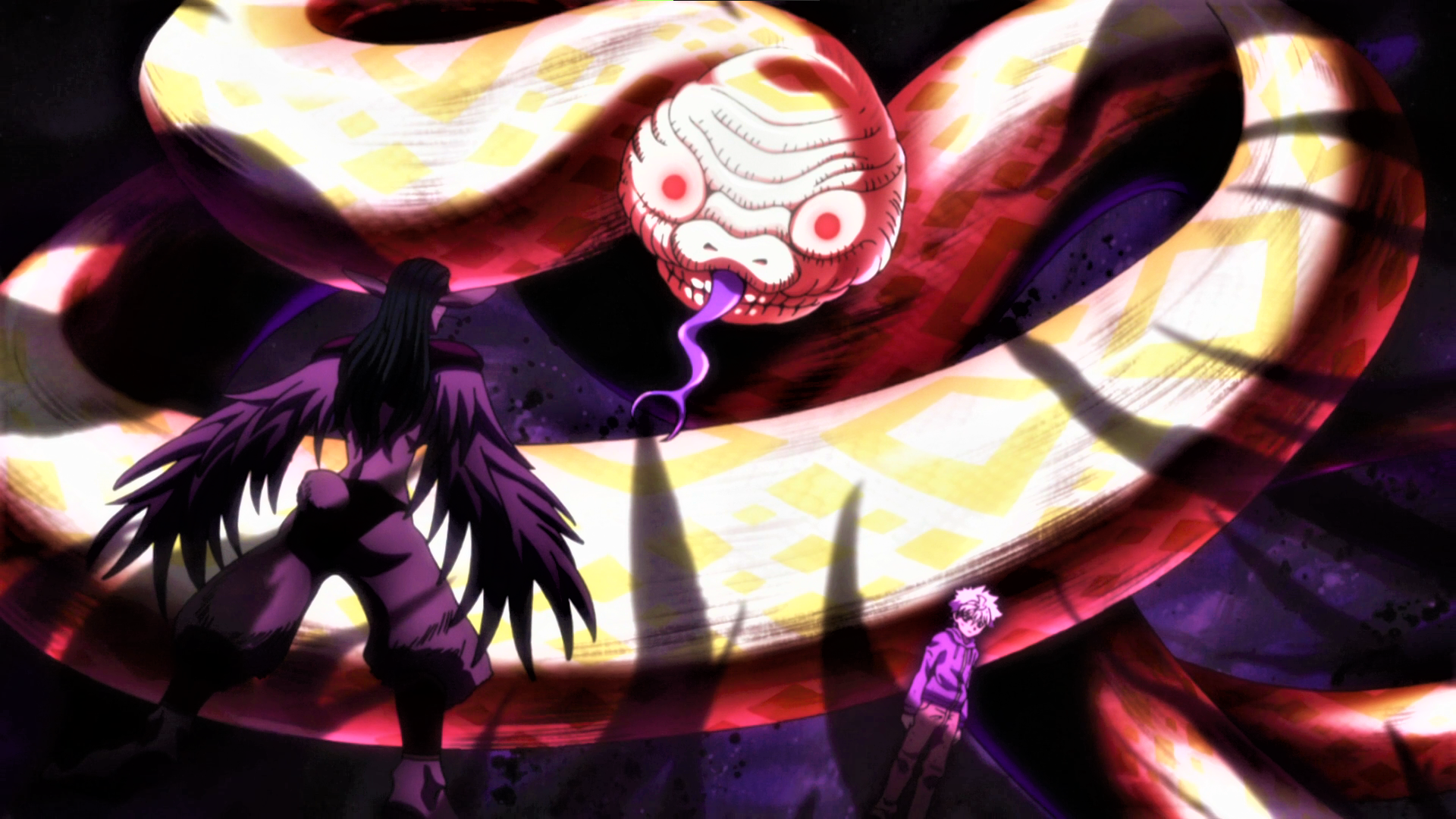 Hunter X Hunter Killua Zoldyck Snake Giant White Hair Purple Background Glowing Eyes Anime Anime Scr 1920x1080