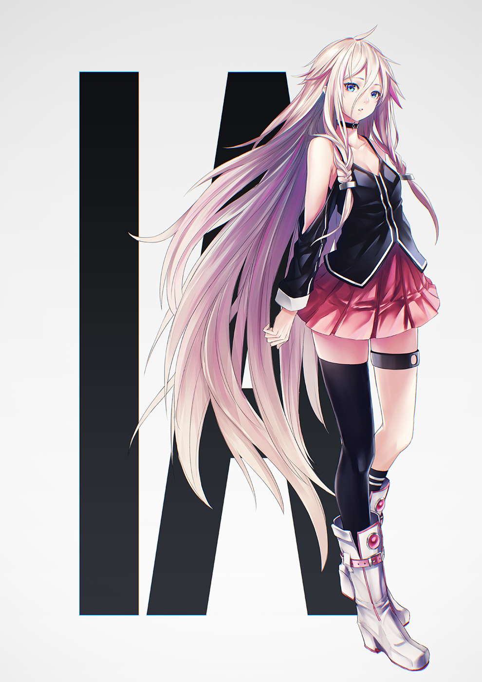 Anime Girls Vocaloid IA Vocaloid SuGi Vertical Minimalism Simple Background Long Hair Choker Skirt 990x1400
