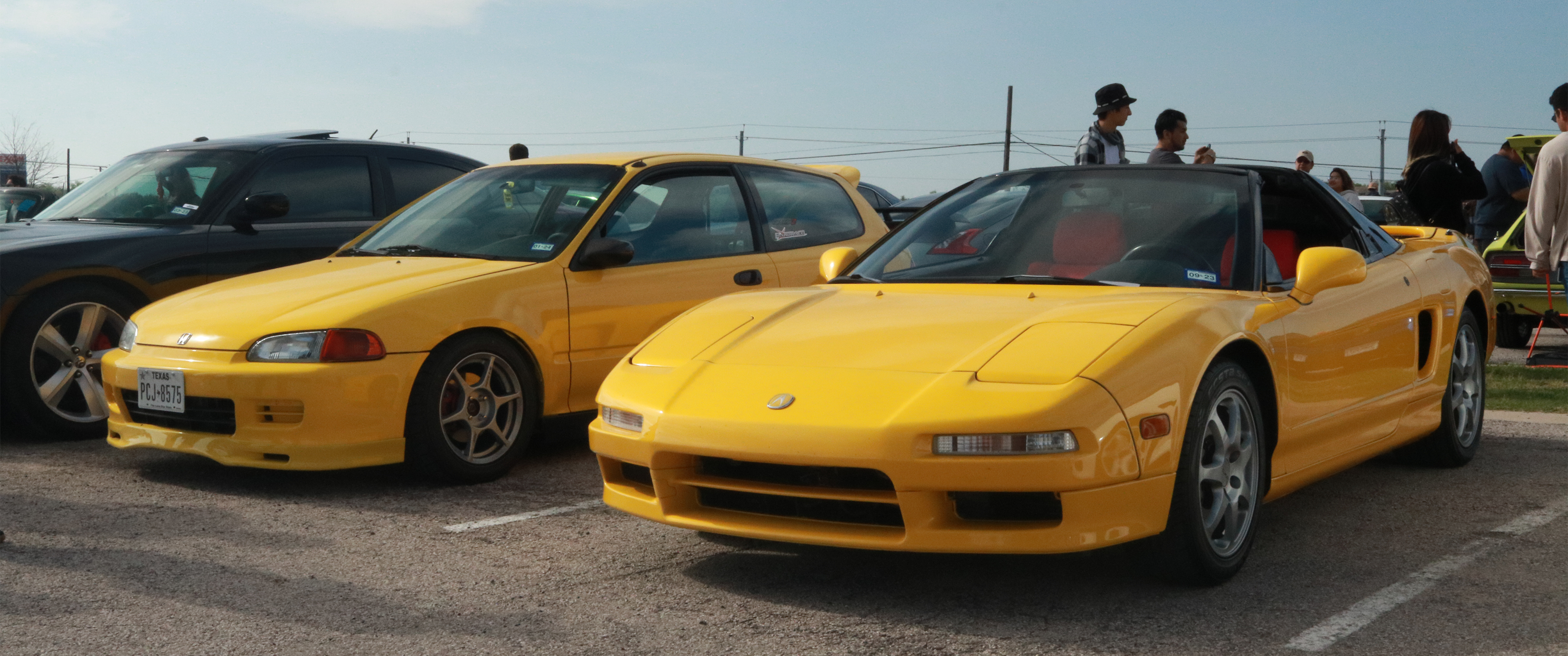 Car Stance Cars Acura Honda Yellow Cars Front Angle View 3440x1440