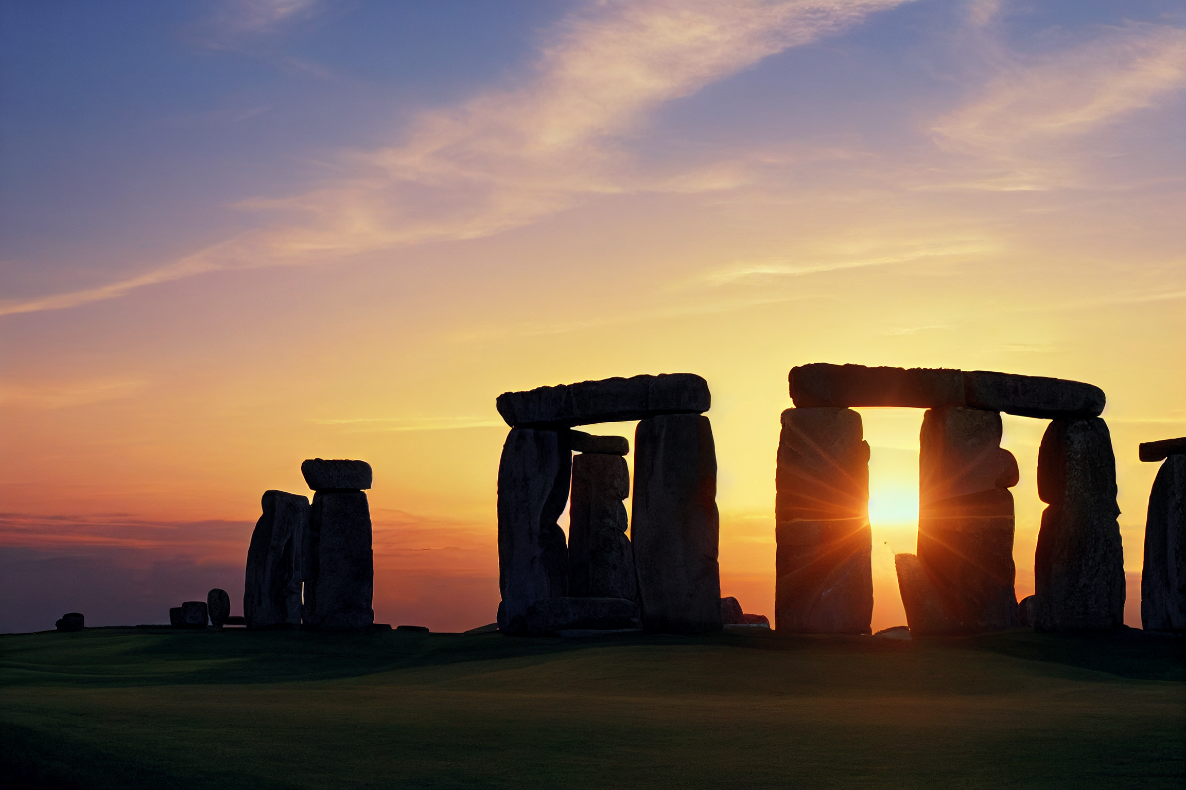 Stonehenge Stone Circle Sunset Sunset Glow Sky Rocks 2304x1536