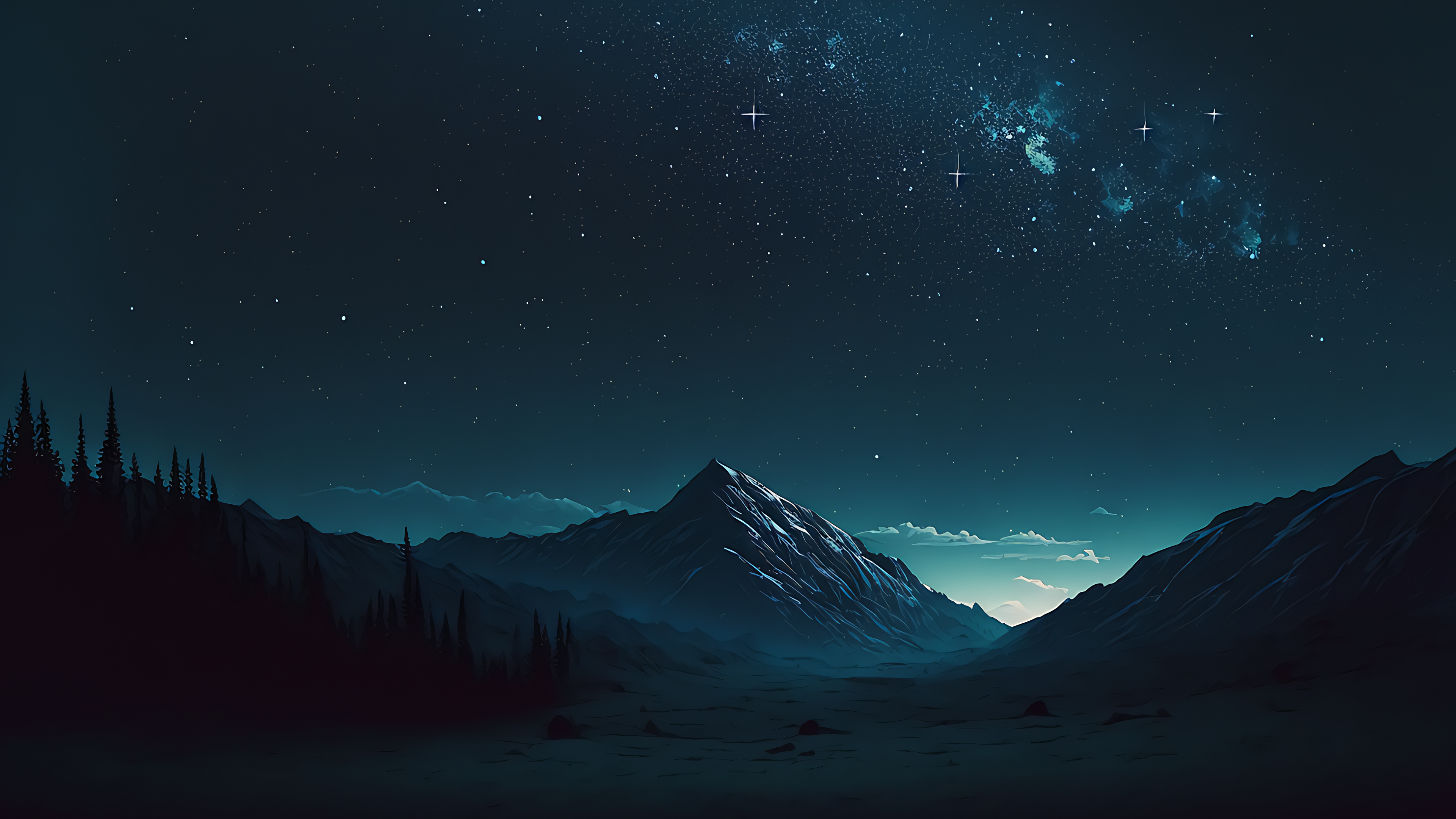Minimalism Ai Art Simple Background Landscape Mountains Night Night Sky Stars Nature Starred Sky 3840x2160