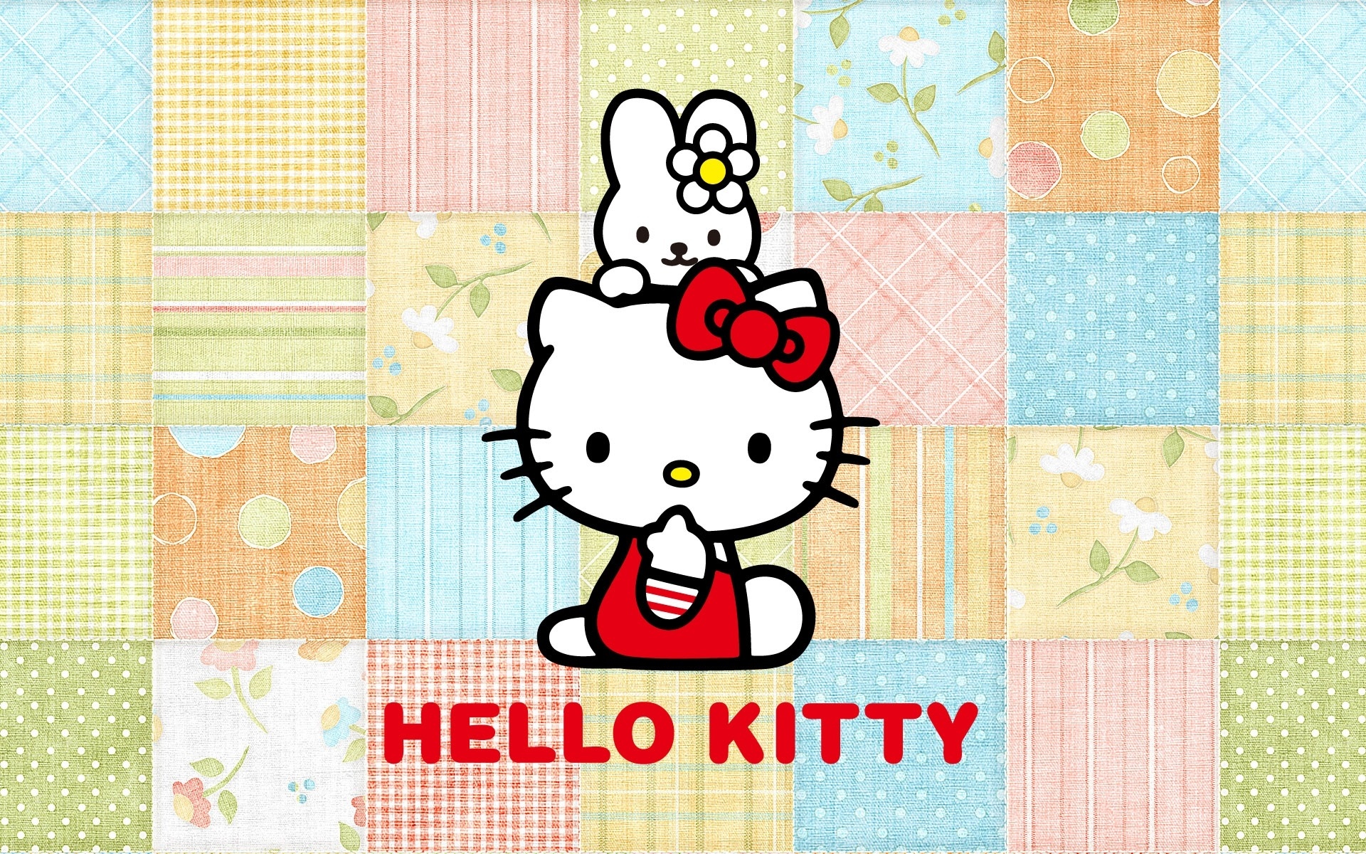 Hello Kitty Cartoon Looking At Viewer Pattern Bow Tie Whiskers Animals Cats Simple Background 1920x1200