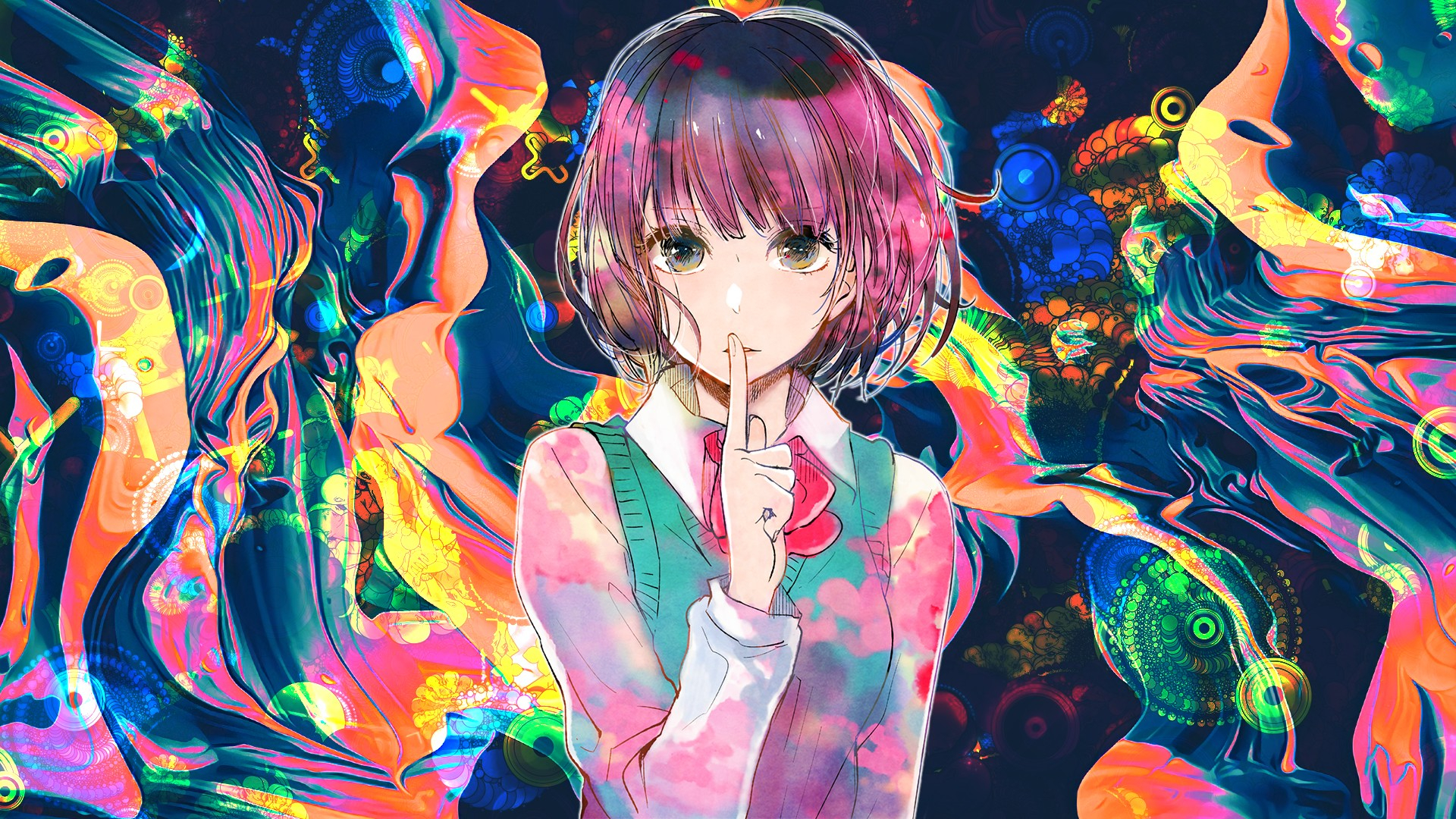 Anime Girls Creative Coding Colorful Schoolgirl School Uniform 1920x1080