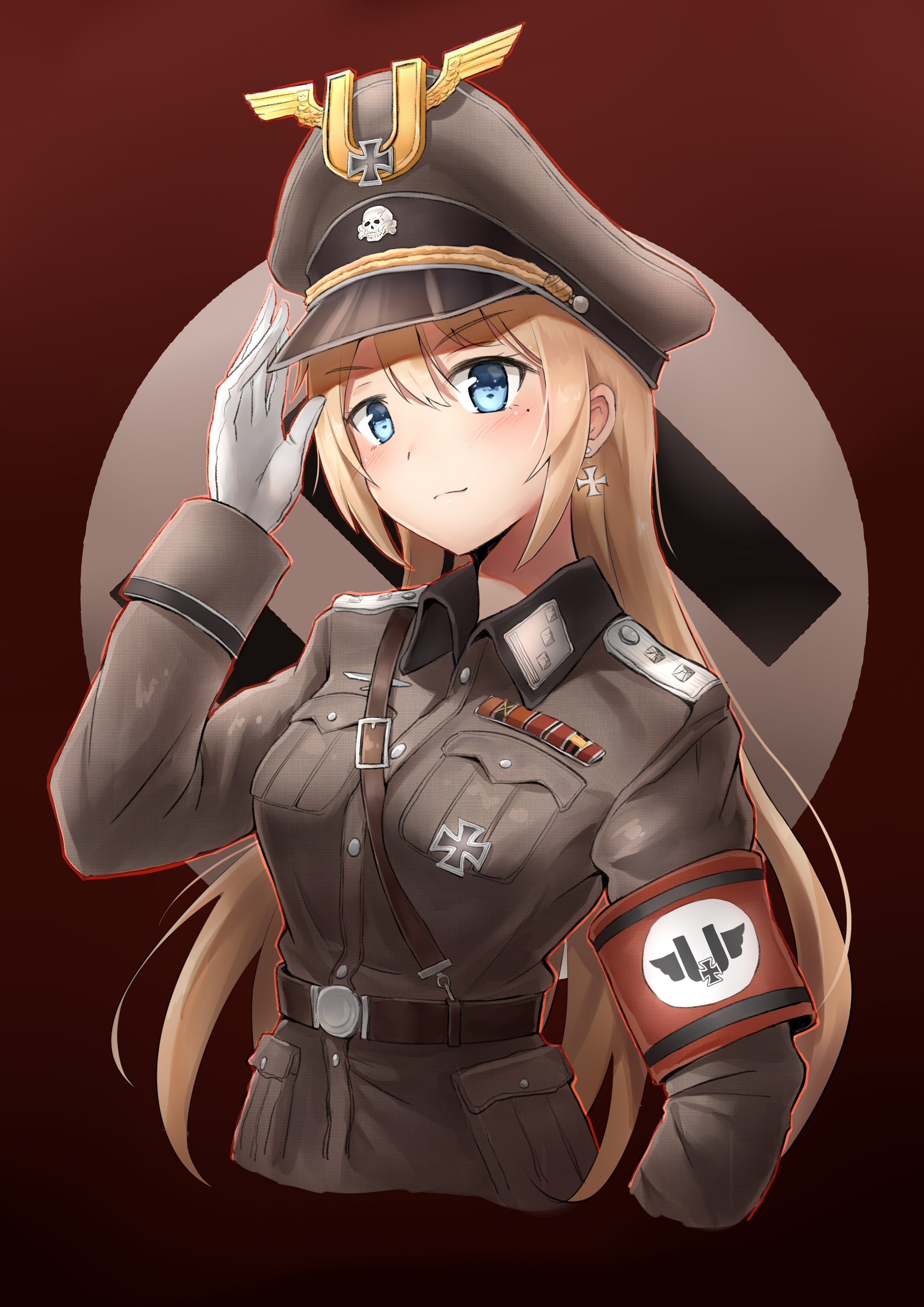 Original Characters Anime Girls Blue Eyes Blonde Long Hair Iron Cross Military Uniform Military Hat  2480x3507