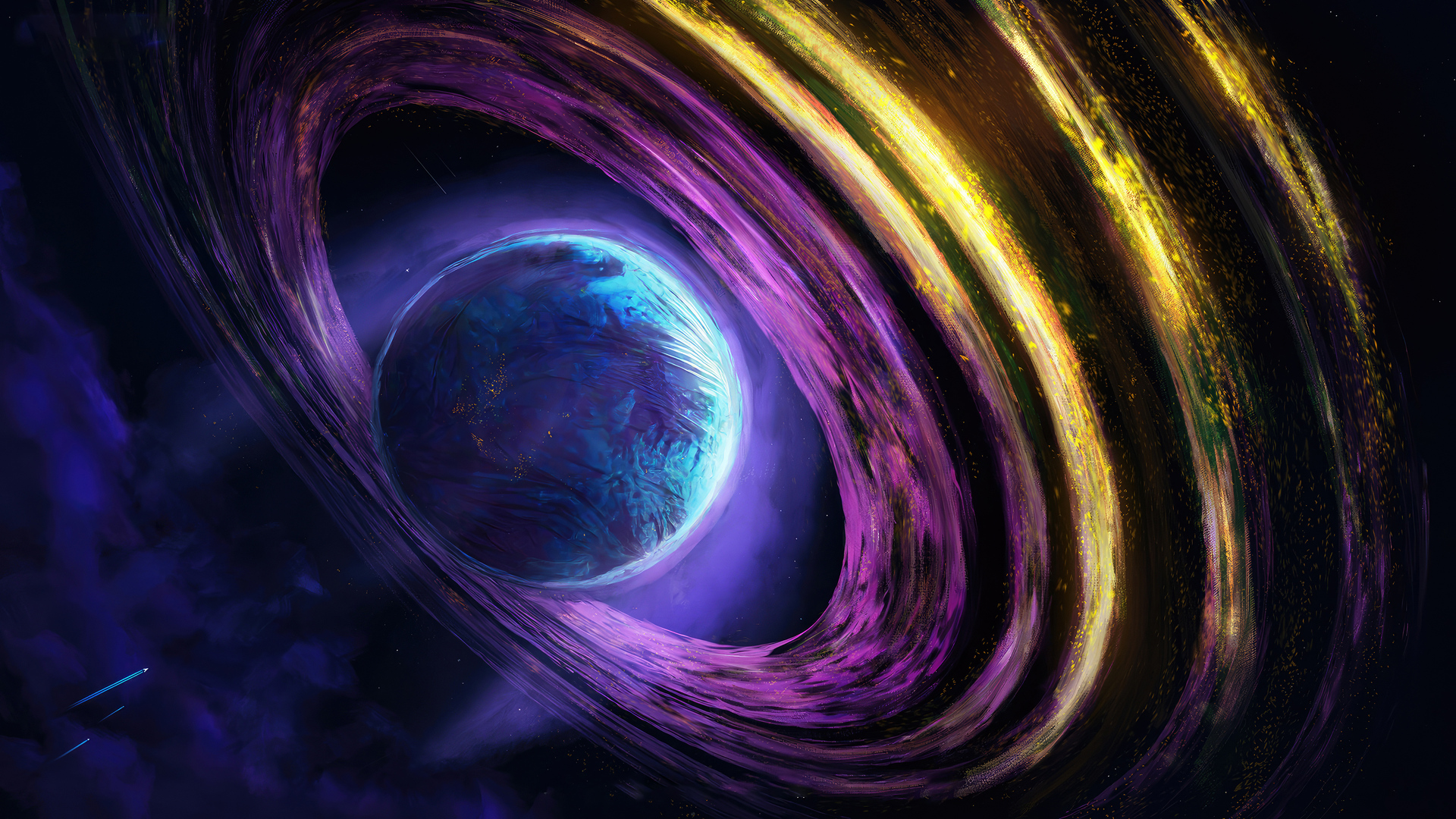 ERA 7 Digital Art Artwork Illustration Space Event Horizon Galaxy Planet Planetary Rings 1920x1080