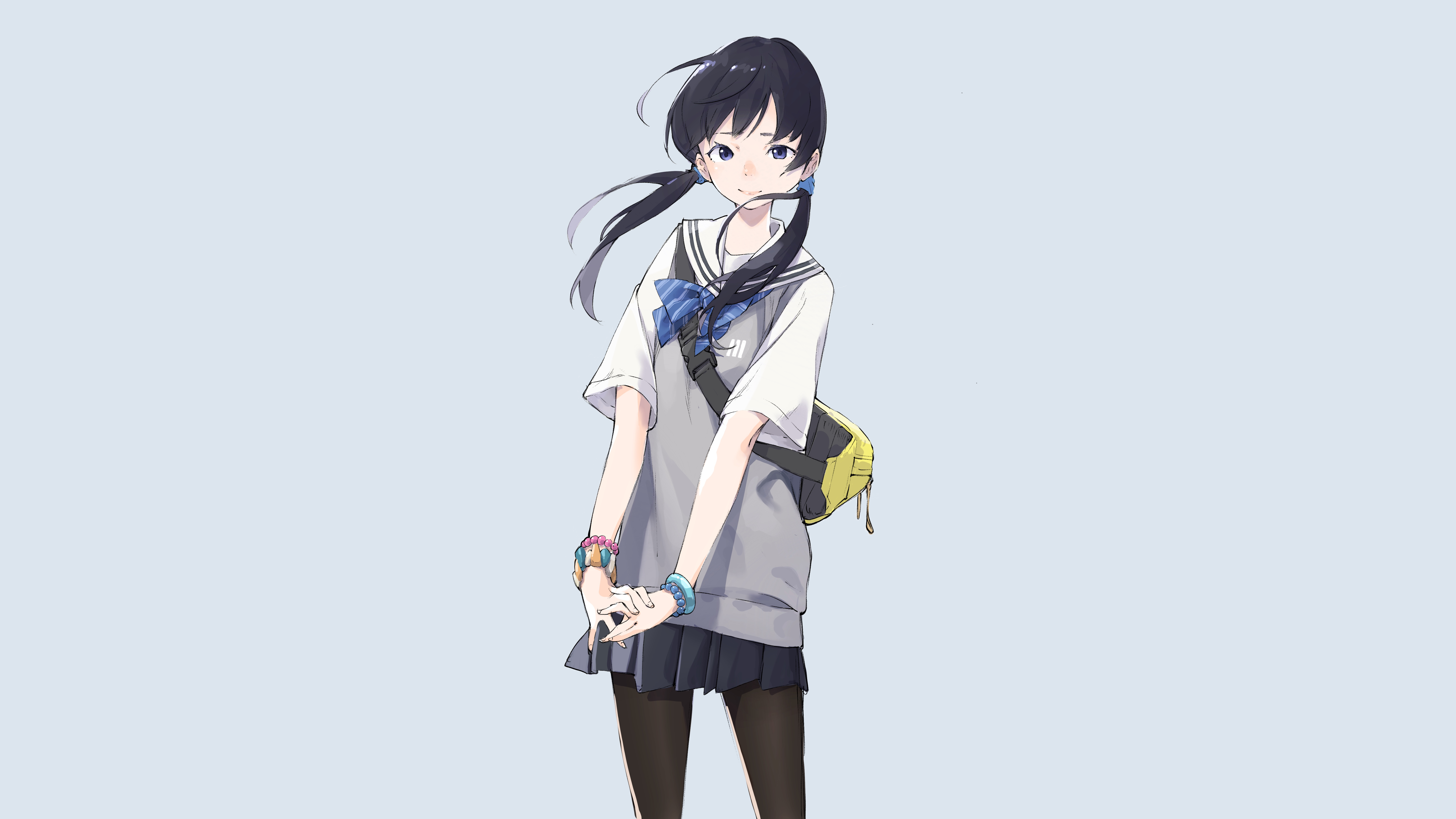 Anime Girls Anime Simple Background Popman3580 Smiling Schoolgirl School Uniform Original Characters 7607x4279