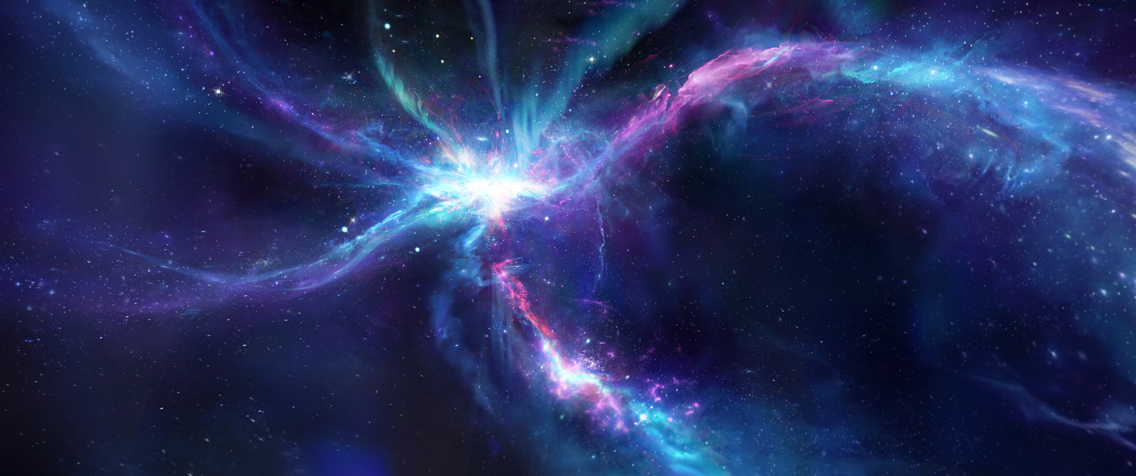 Rutger Van De Steeg Digital Art Artwork Illustration Event Horizon Space Space Art Nebula Blue Stars 3840x1609