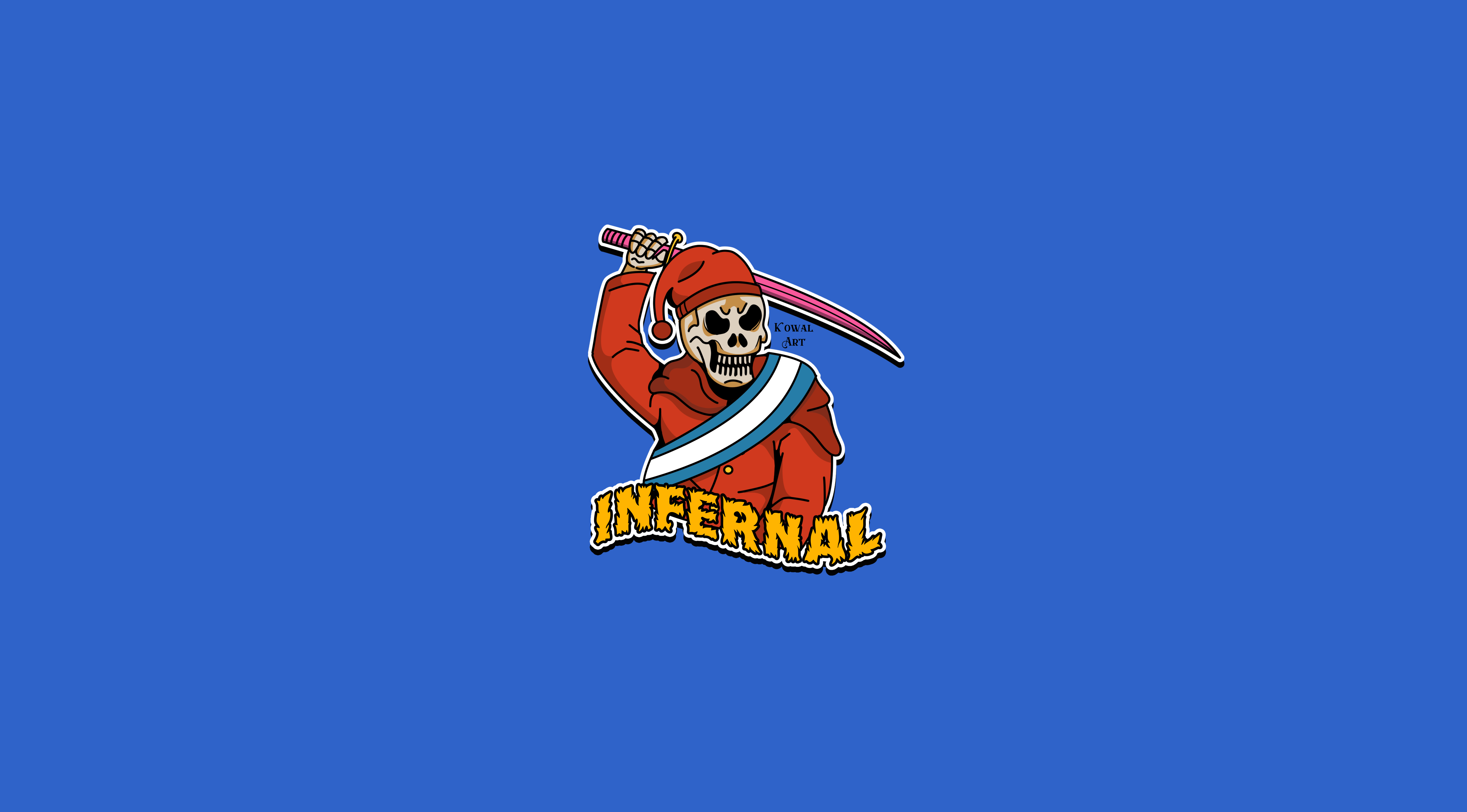 Infernal War Skull Skeleton Soldier Red Minimalism Warrior KowalArt Simple Background 5200x2880