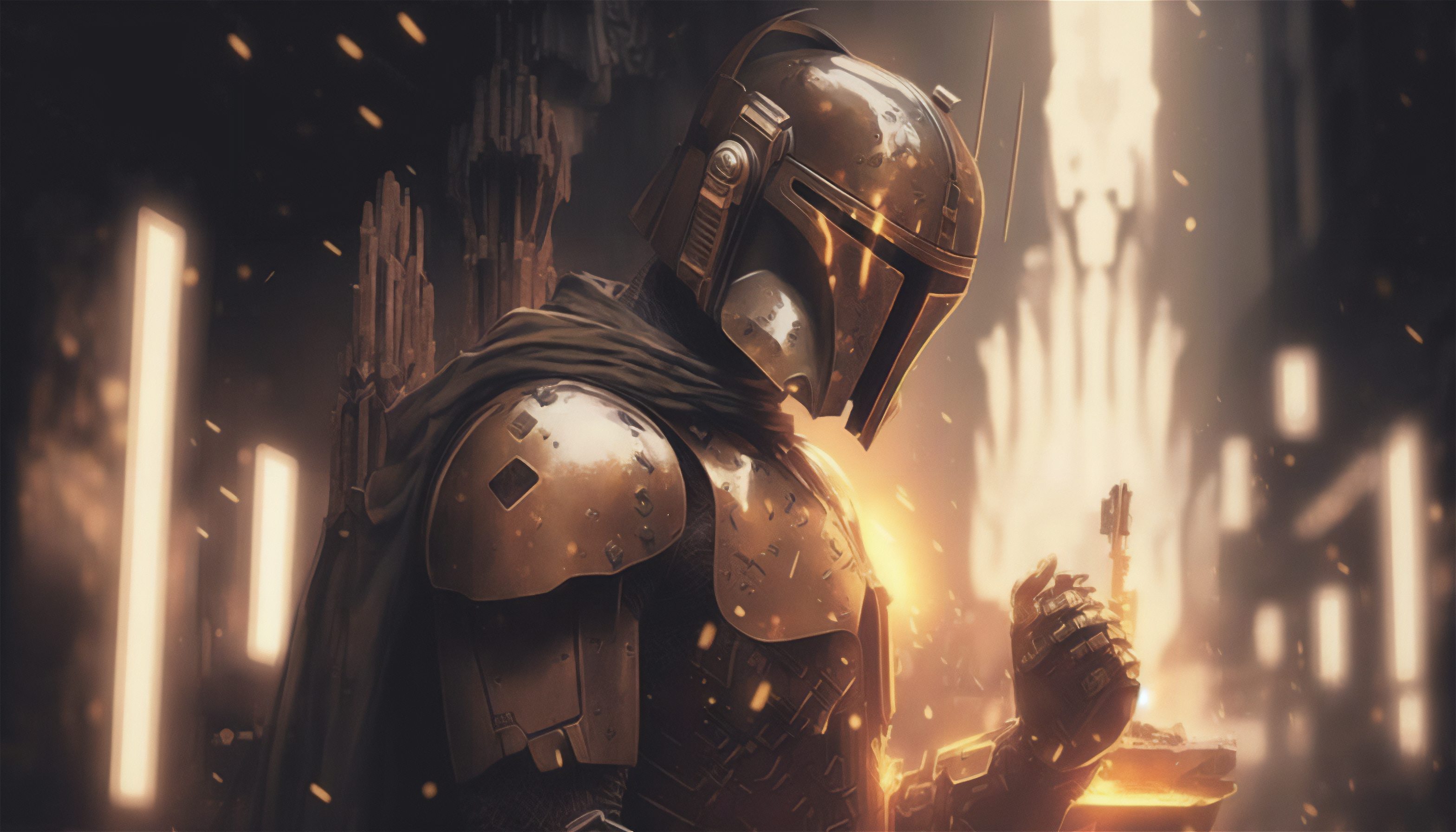 Ai Art Illustration Mandalorians Sparks Armor Helmet Star Wars 3136x1792