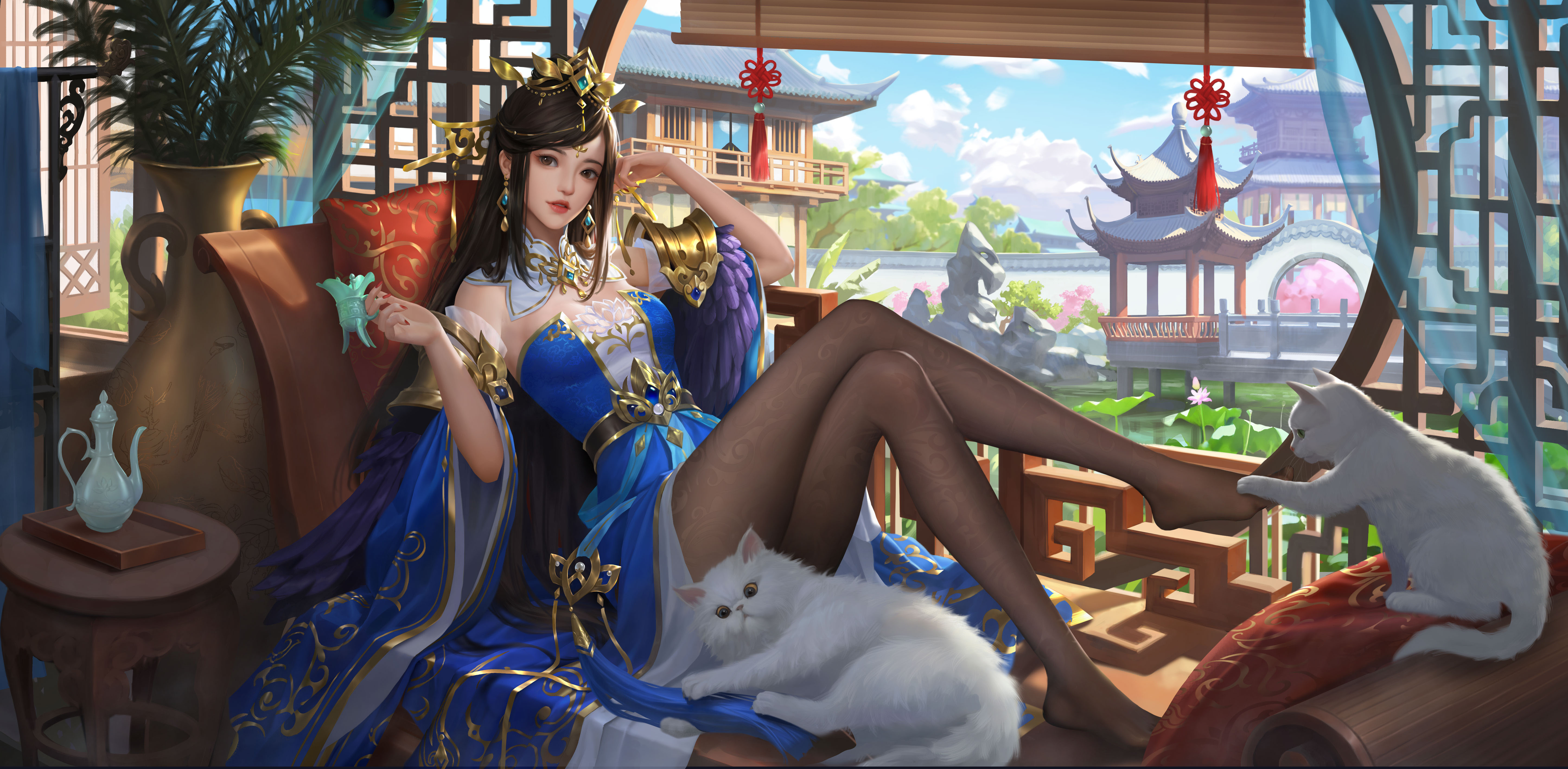 Video Game Characters Three Kingdoms Video Games Video Game Art Video Game Girls Legs Crossed Cats A 5780x2837