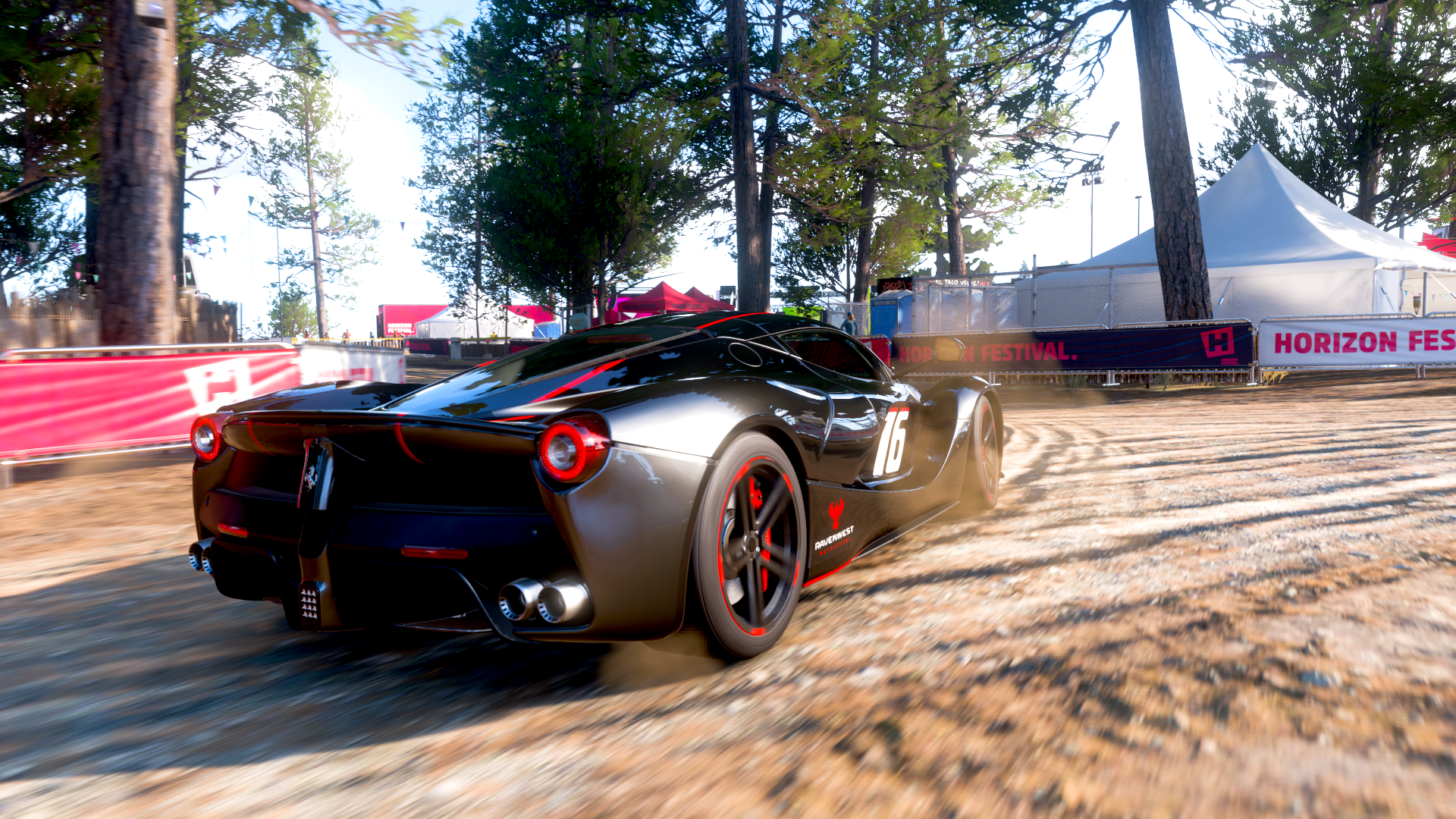 Forza Horizon 5 Video Games Ferrari Rear View CGi Car Trees Race Tracks 1920x1080