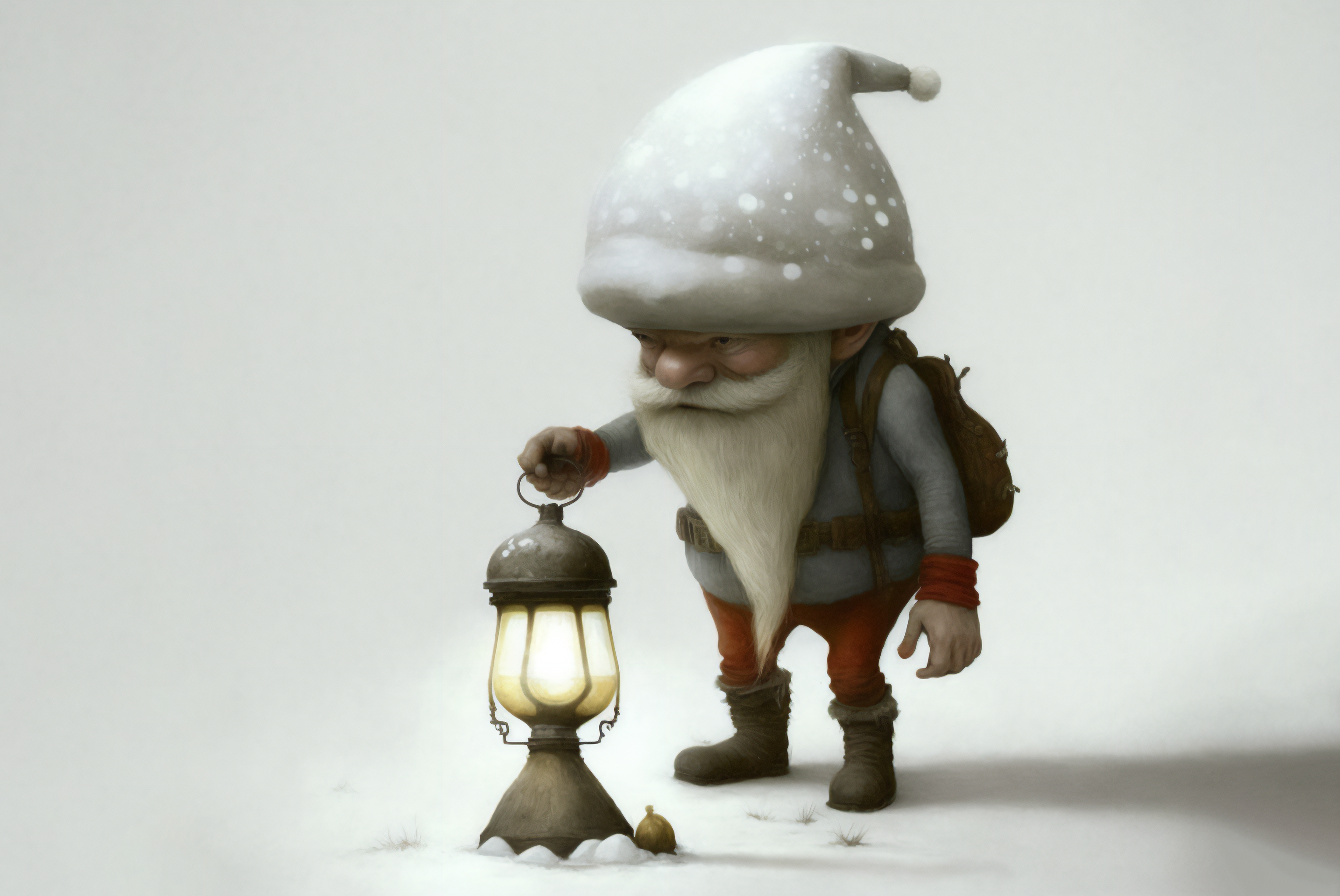Ai Art Winter Snow Christmas GNOME Lantern Minimalism Simple Background Beard 3060x2048