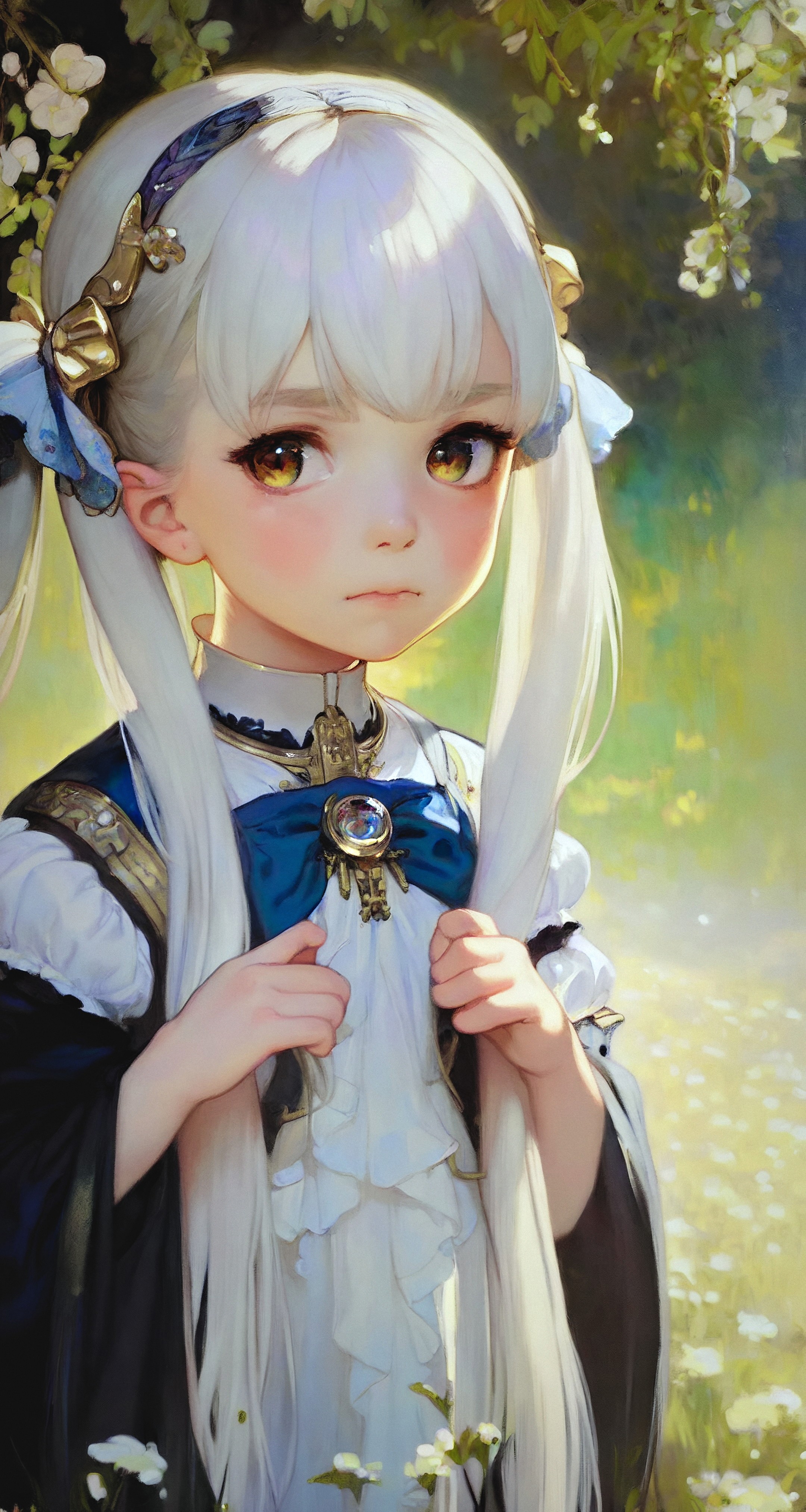 Ai Ai Art Ai Generated Women Looking At Viewer White Hair Children Twintails Hairband Vertical 2160x4050