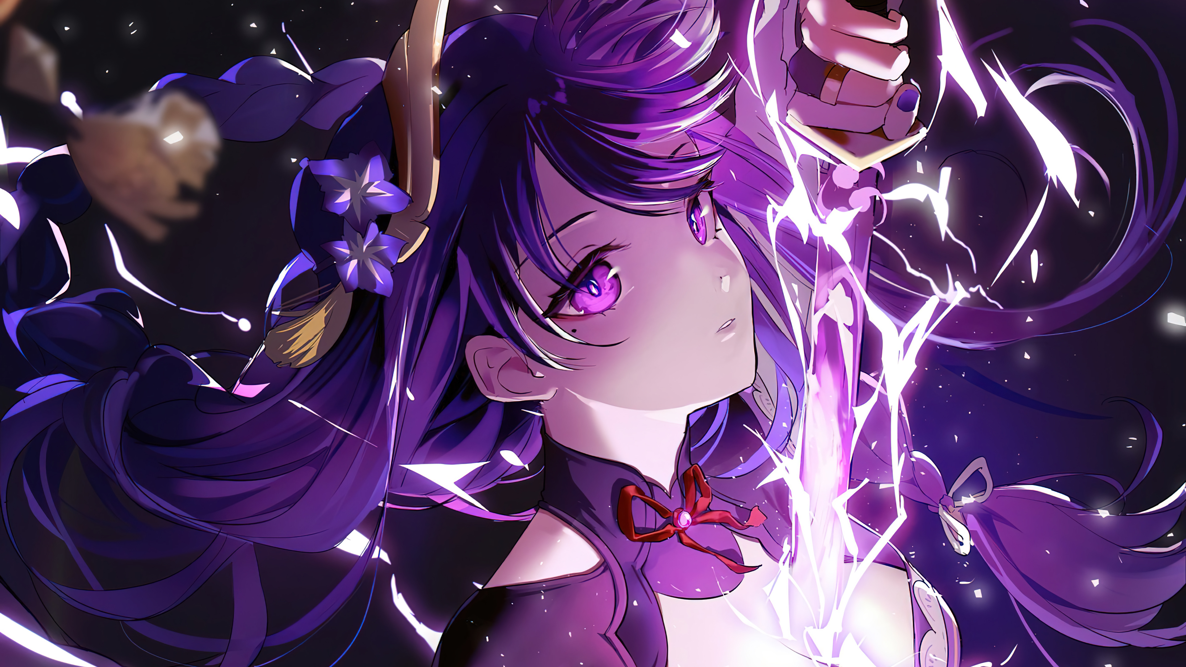 Anime Girls Genshin Impact Raiden Shogun Genshin Impact Purple Hair Purple Eyes Moles Mole Under Eye 3840x2160