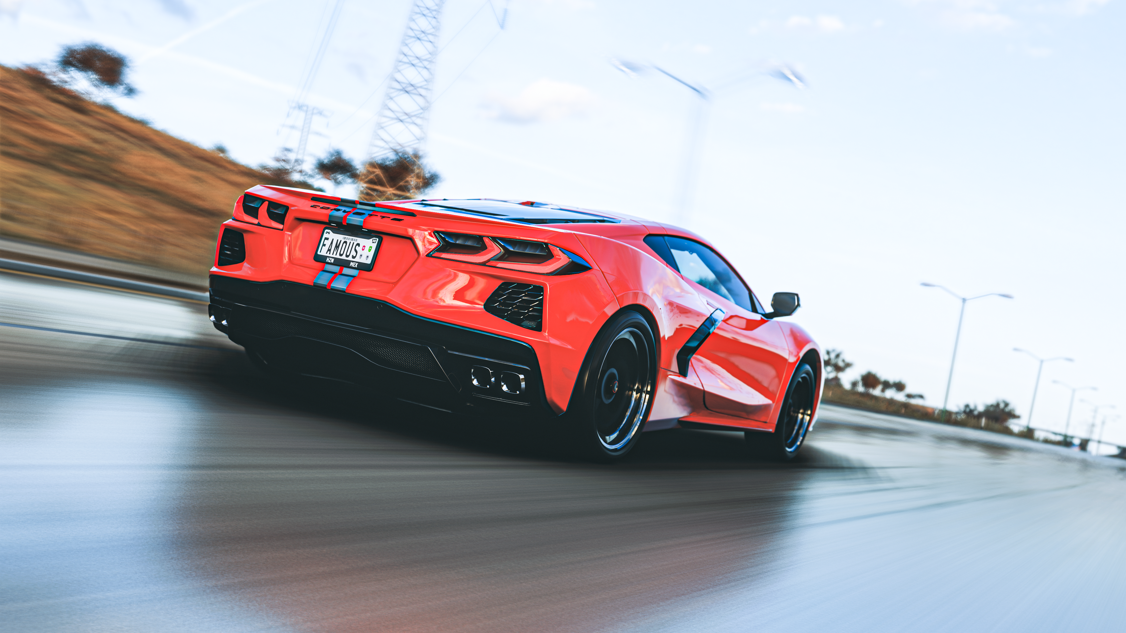 Forza Horizon 5 Nissan GT R Chevrolet Rear View Licence Plates Road Video Games CGi Blurry Backgroun 3840x2160