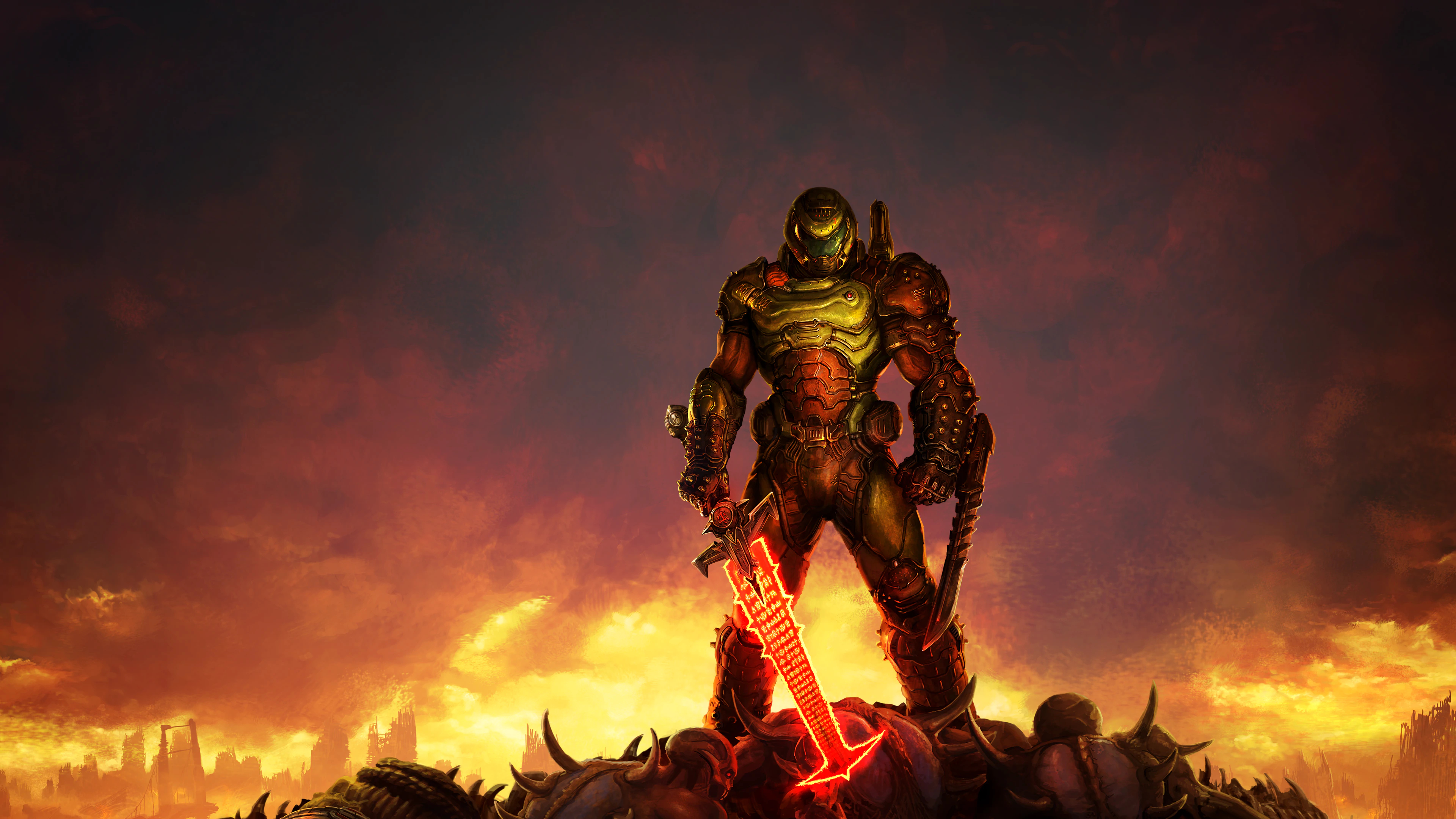 DOOM Eternal Doom Guy Doom Slayer Shooter Video Games Artwork Armor Video Game Man Video Game Charac 3840x2160