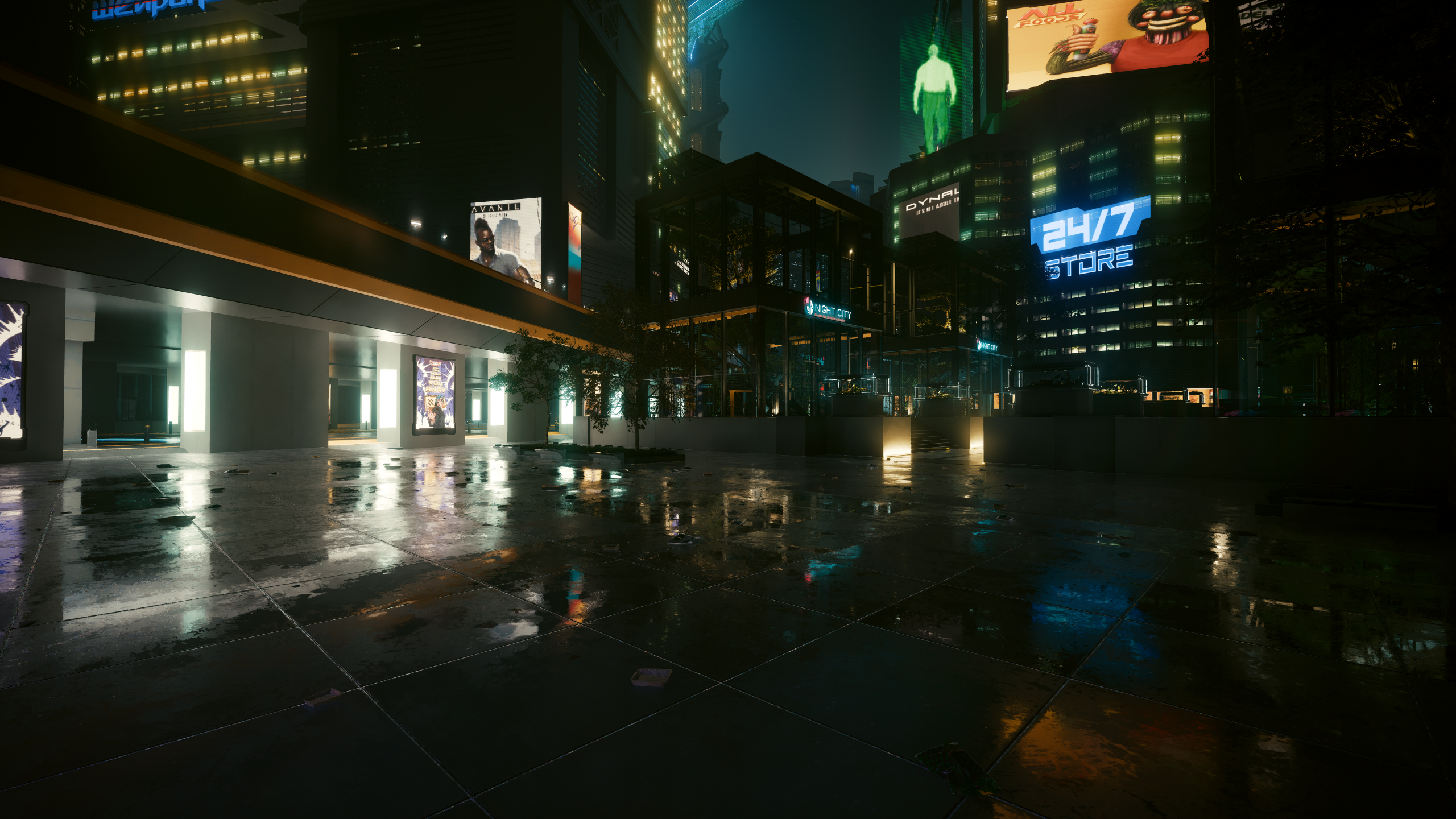 Video Games Building Video Game Art City Cyberpunk 2077 CGi Night City Lights Store Front Lights Ref 2560x1440