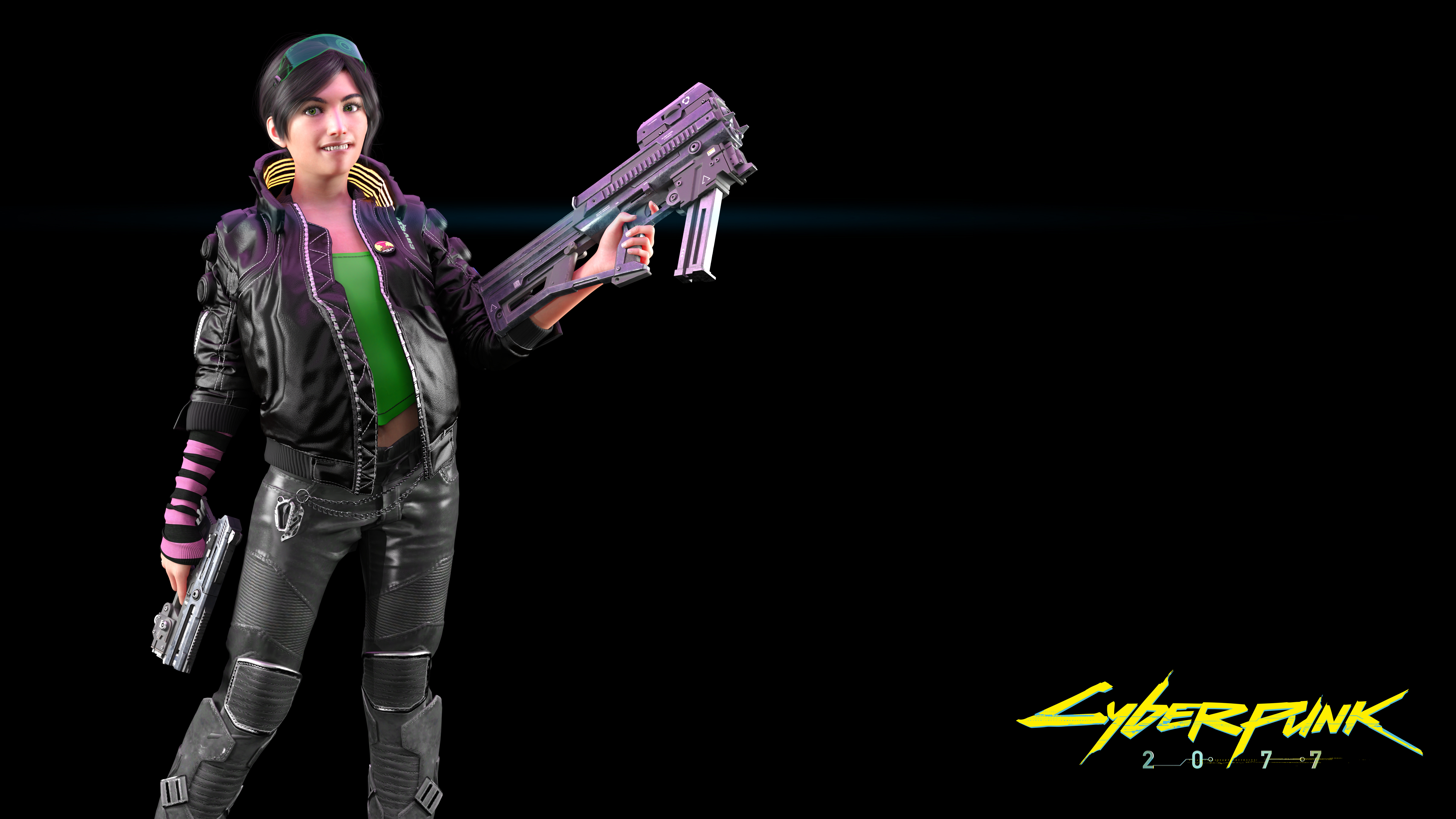 Sakirah Rodaun Original Characters Cyberpunk 2077 Cyberpunk Digital Art CGi Kev Art SMG Pistol Weapo 6827x3840