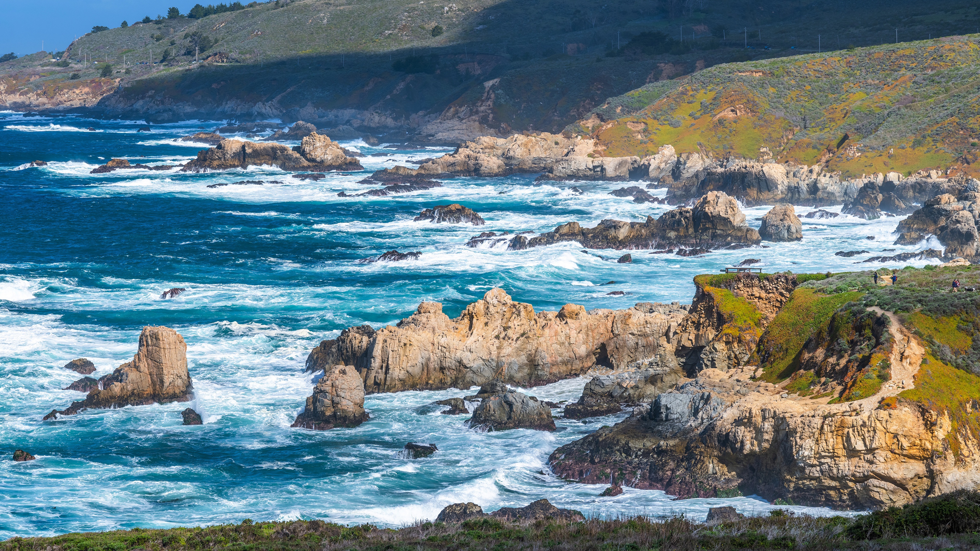 USA Coast Sea Rocks Waves Nature Landscape Rock Formation Water 3840x2160