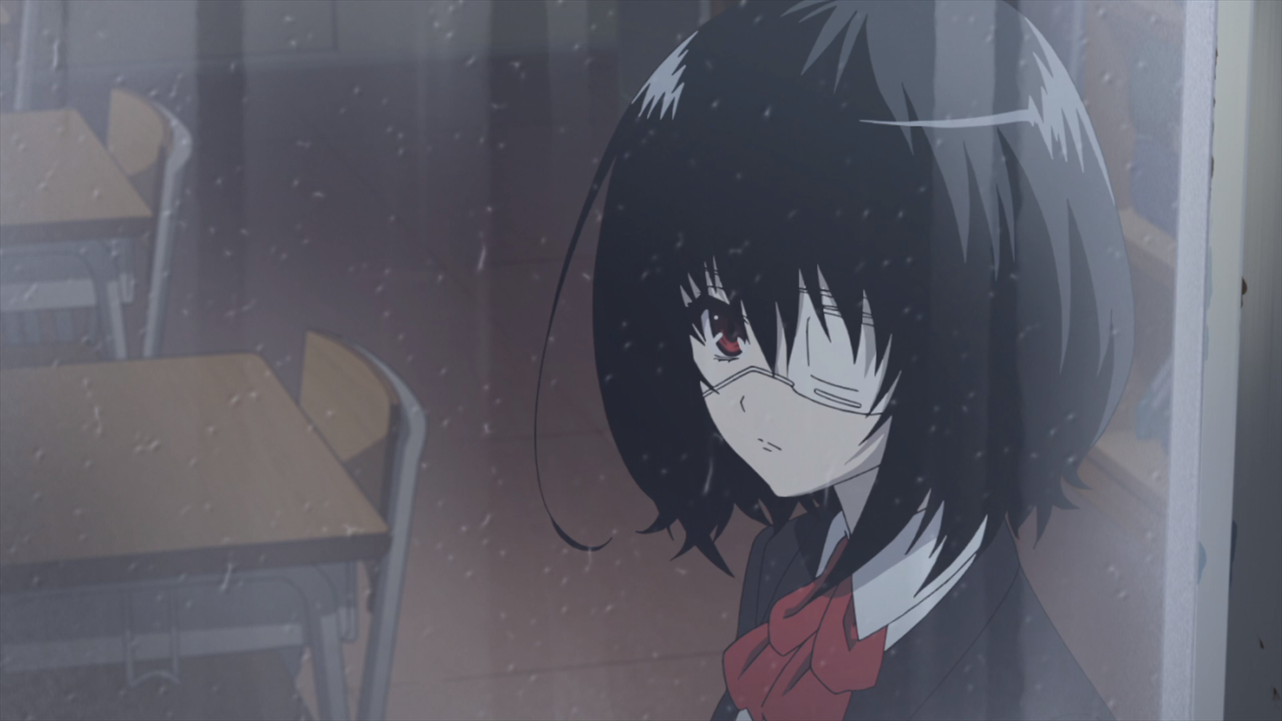 Another Misaki Mei Anime Horror Anime Girls Screen Shot Eyepatches Short Hair Looking At Viewer Wind 2560x1440