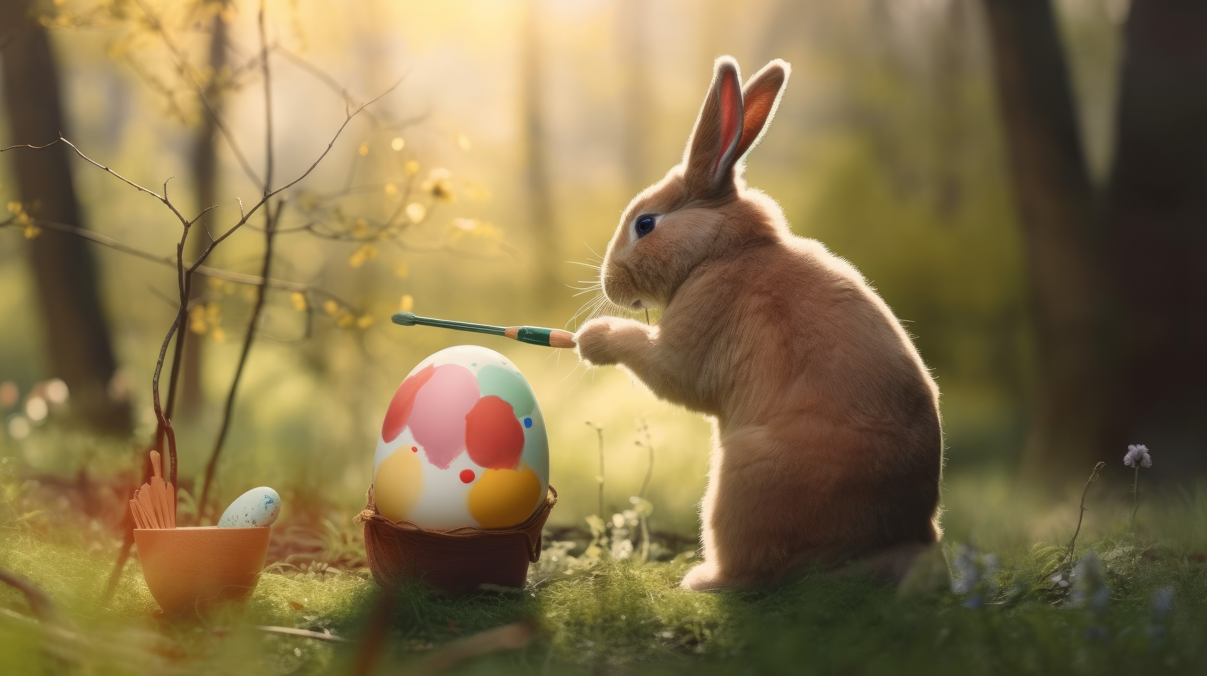 Ai Art Rabbits Easter Eggs Painting Animals Trees Forest 3854x2160
