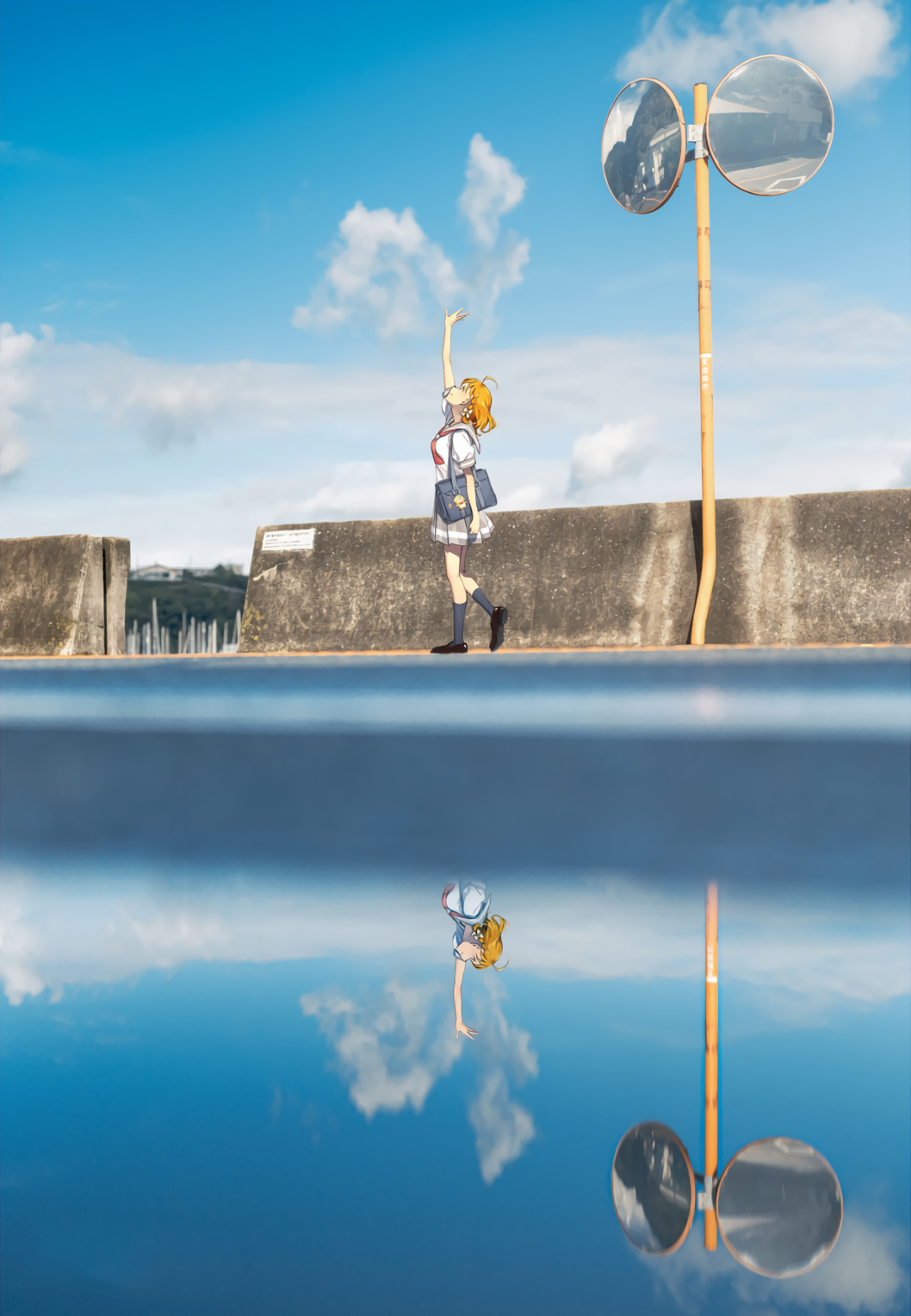 Love Live Sunshine Anime Girls Takami Chika Anime Reflection Water 1058x1528