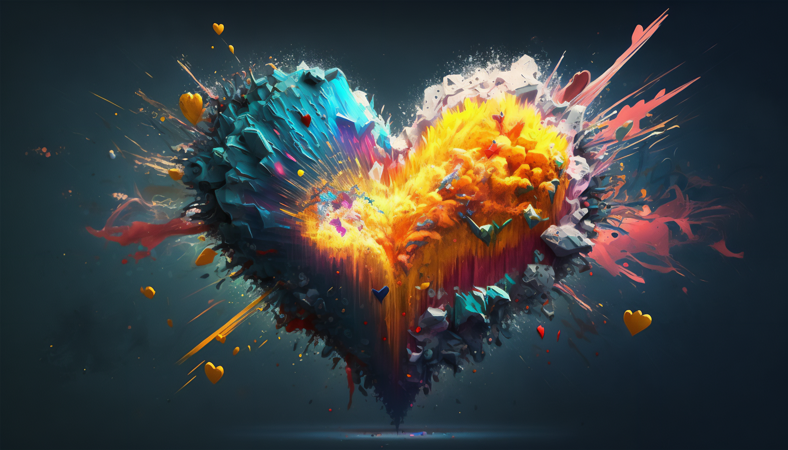 Ai Art Illustration Heart Design Valentines Day Explosion Simple Background Minimalism 3136x1792