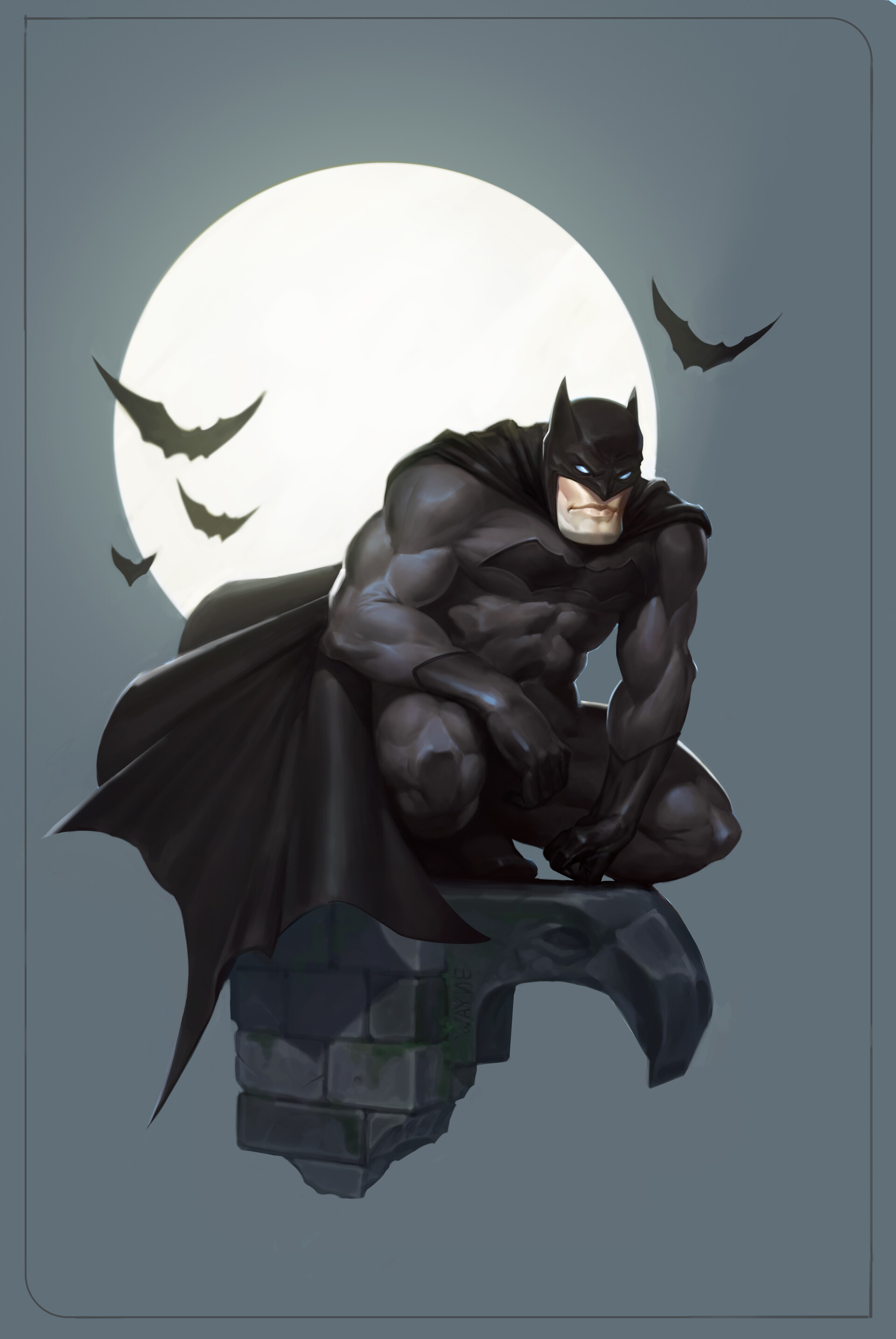 Artwork Comic Art Batman Bats Superhero Minimalism Moon 1920x2868