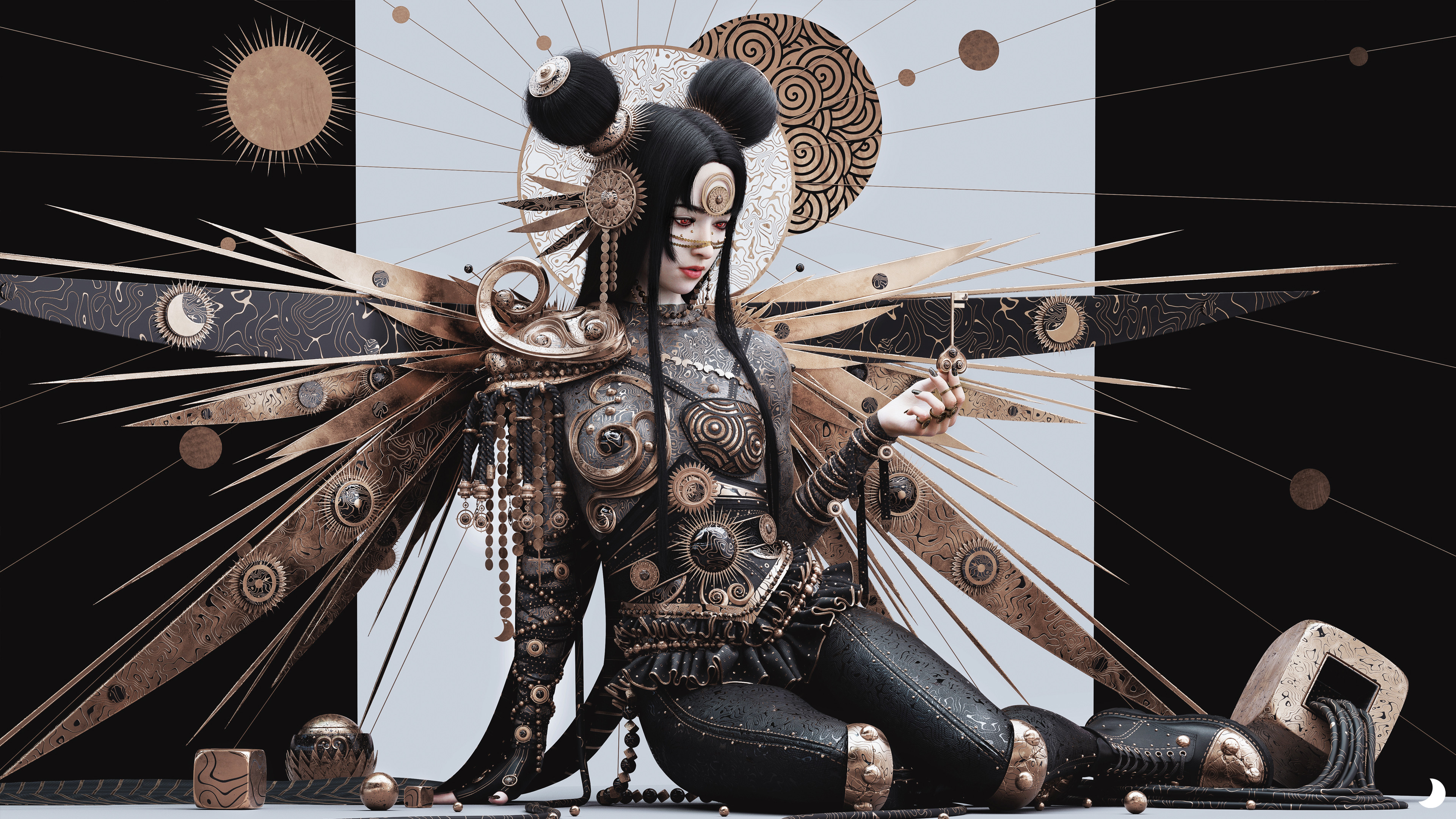 Dylan Kowalski Digital Digital Art Render CGi Dark Hair Fantasy Art Fantasy Girl Wings Women Mechani 3840x2160