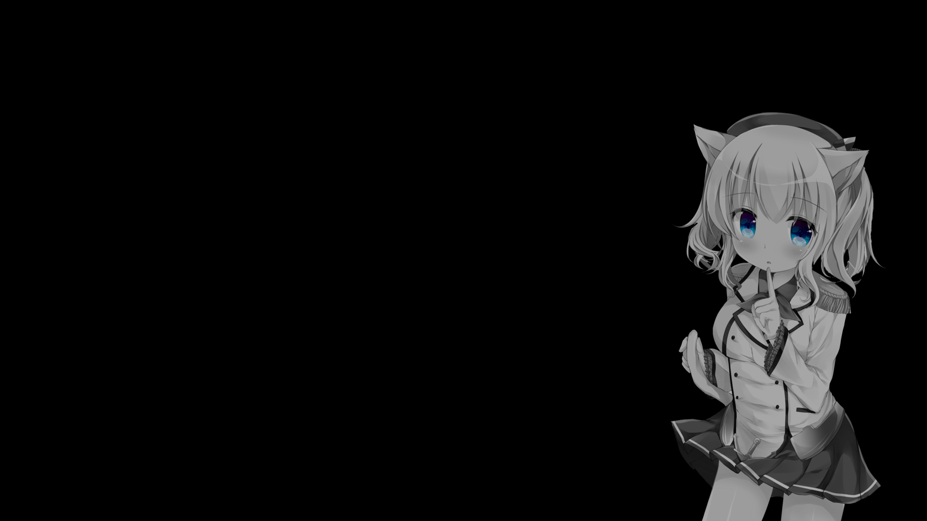 Selective Coloring Black Background Dark Background Simple Background Anime Girls Cat Girl Cat Ears 3840x2160