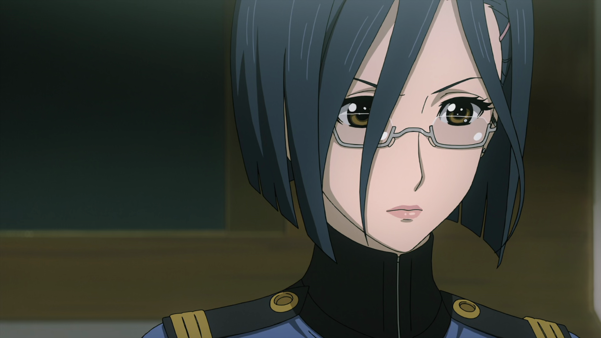 Space Battleship Yamato 2199 Short Hair Blue Hair Glasses Brown Eyes Uniform Anime Girls Anime Anime 1920x1080