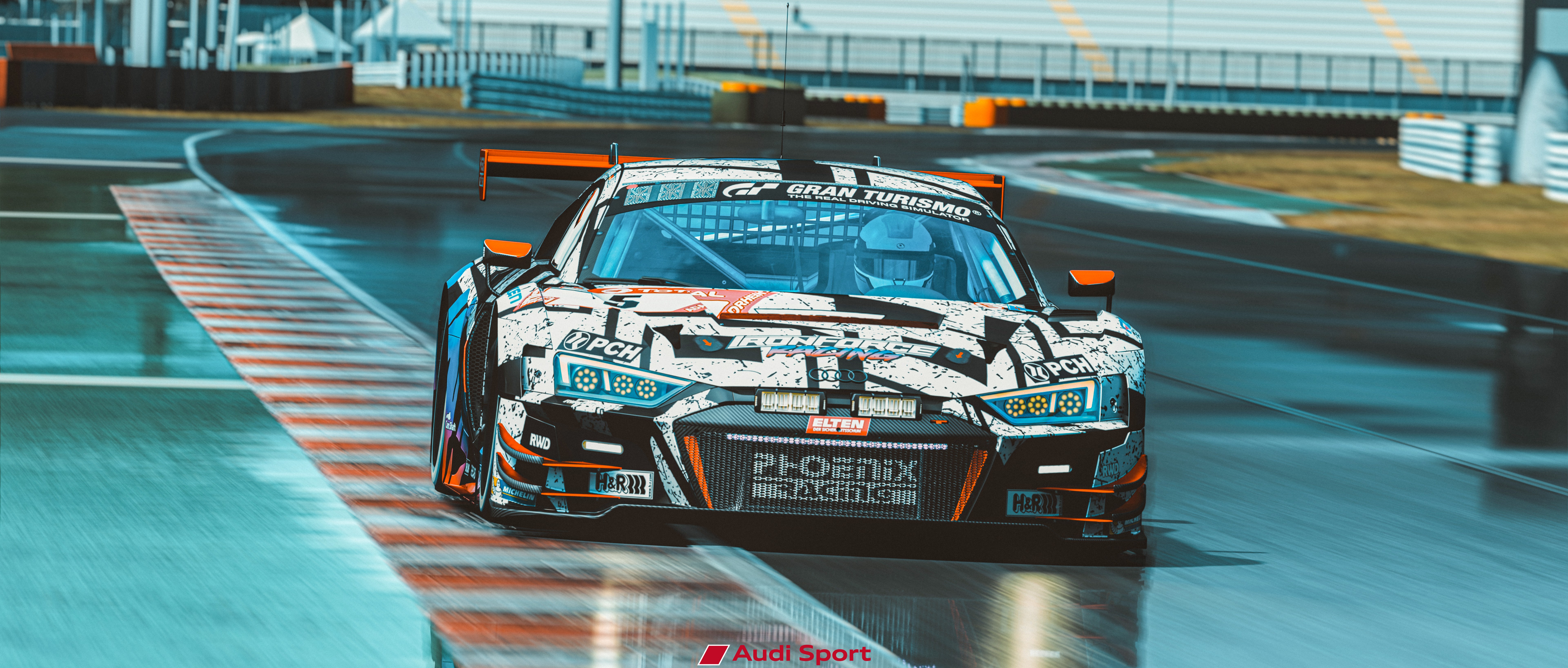 Audi R8 Audi Assetto Corsa PC Gaming Race Cars Race Tracks Car Front Angle View Vehicle Video Games 7680x3269