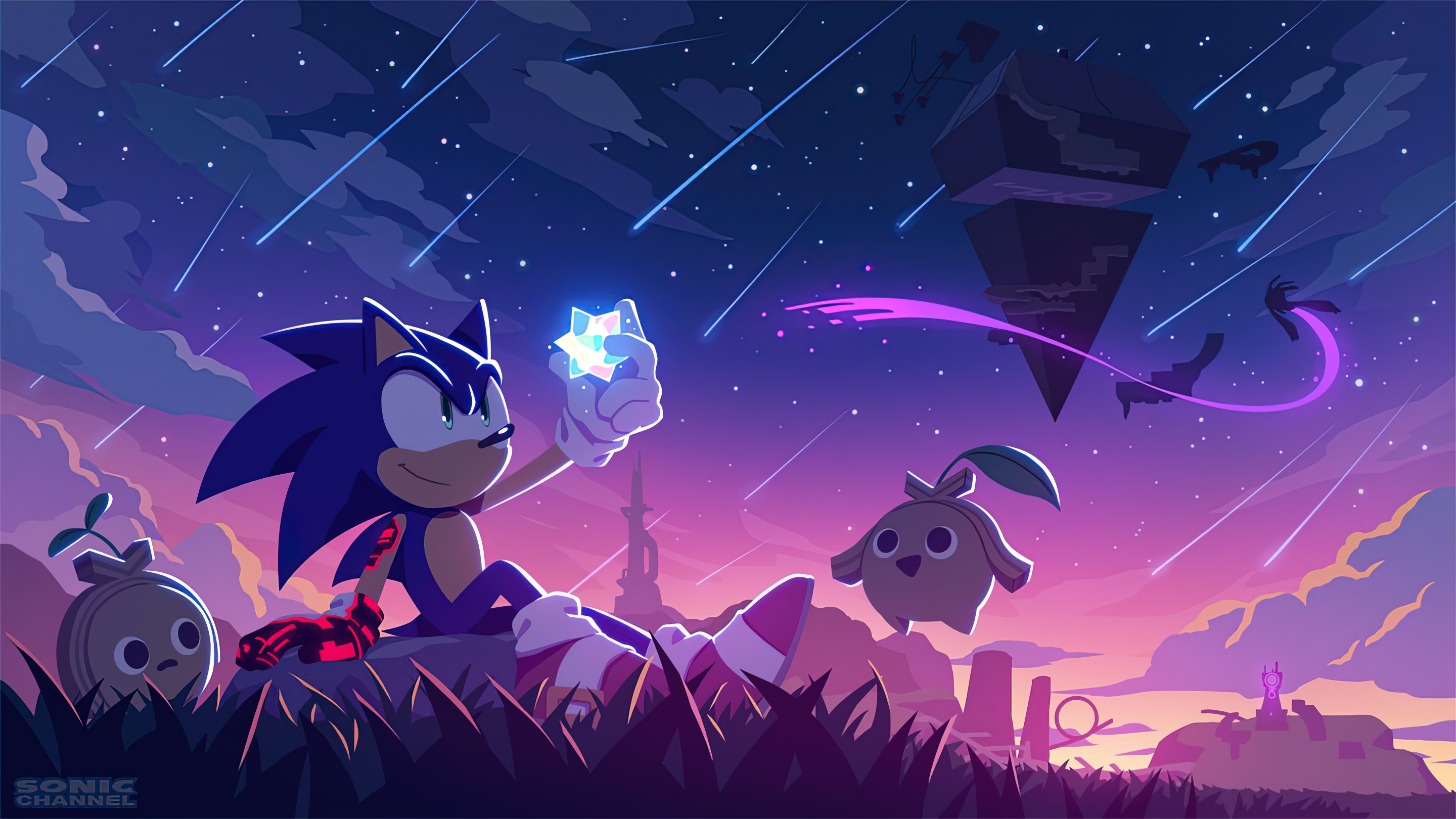 Sonic Sega PC Gaming Sonic Frontiers Video Game Art Sonic The Hedgehog Meteors Tower Grass Night Dia 2880x1620