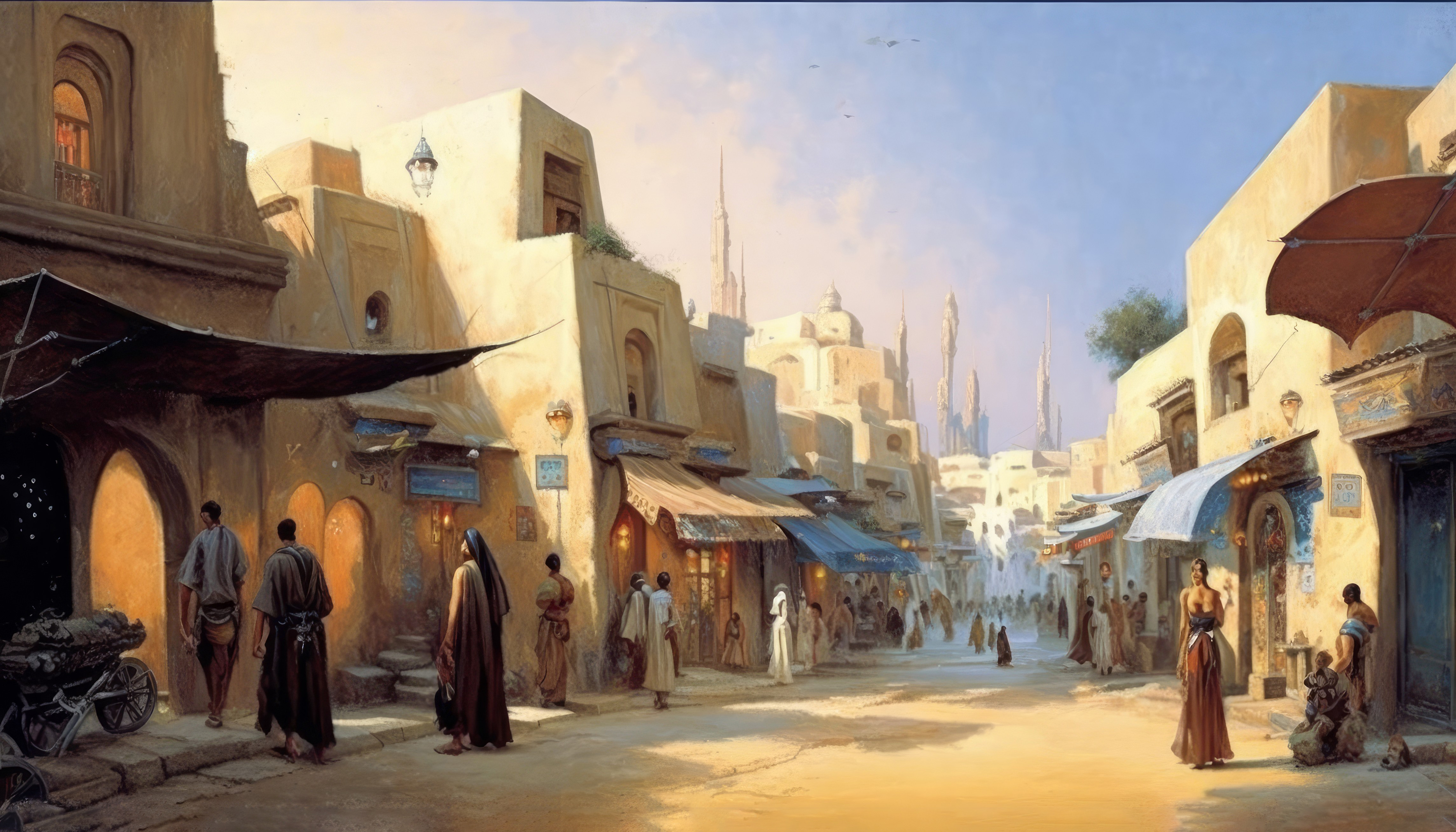 Ai Art Star Wars Tatooine Painting City Building People 4579x2616