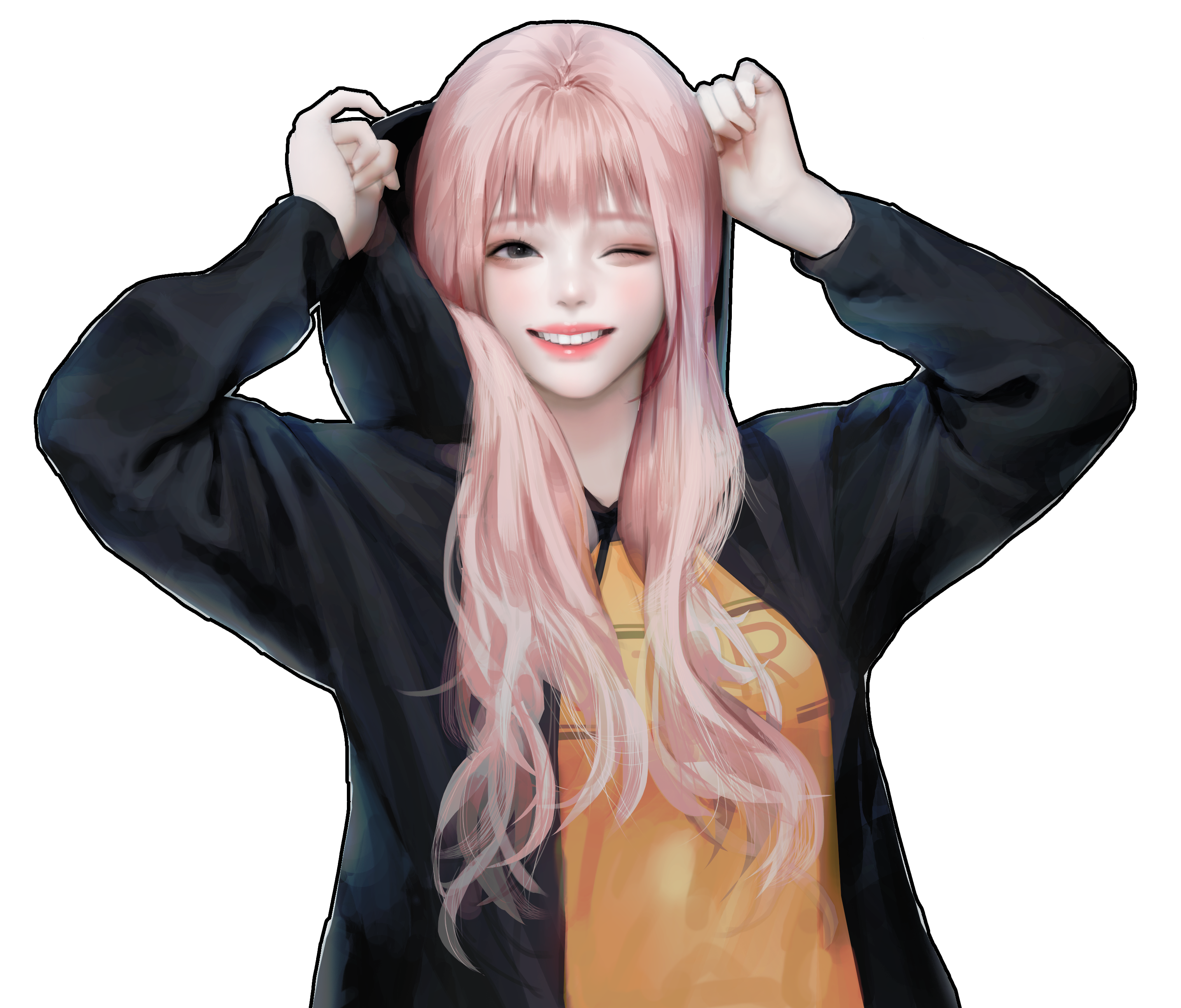Fantasy Girl Painting Yong Jun Park Pink Hair Jacket 3037x2591