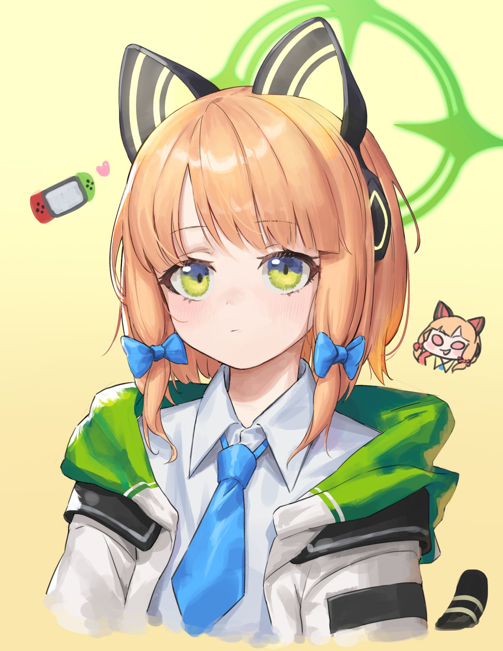 Ear Anime Girls Cat Ears Cat Girl Vertical Nintendo Switch Heart Green Eyes Tie Bow Tie 1700x2200