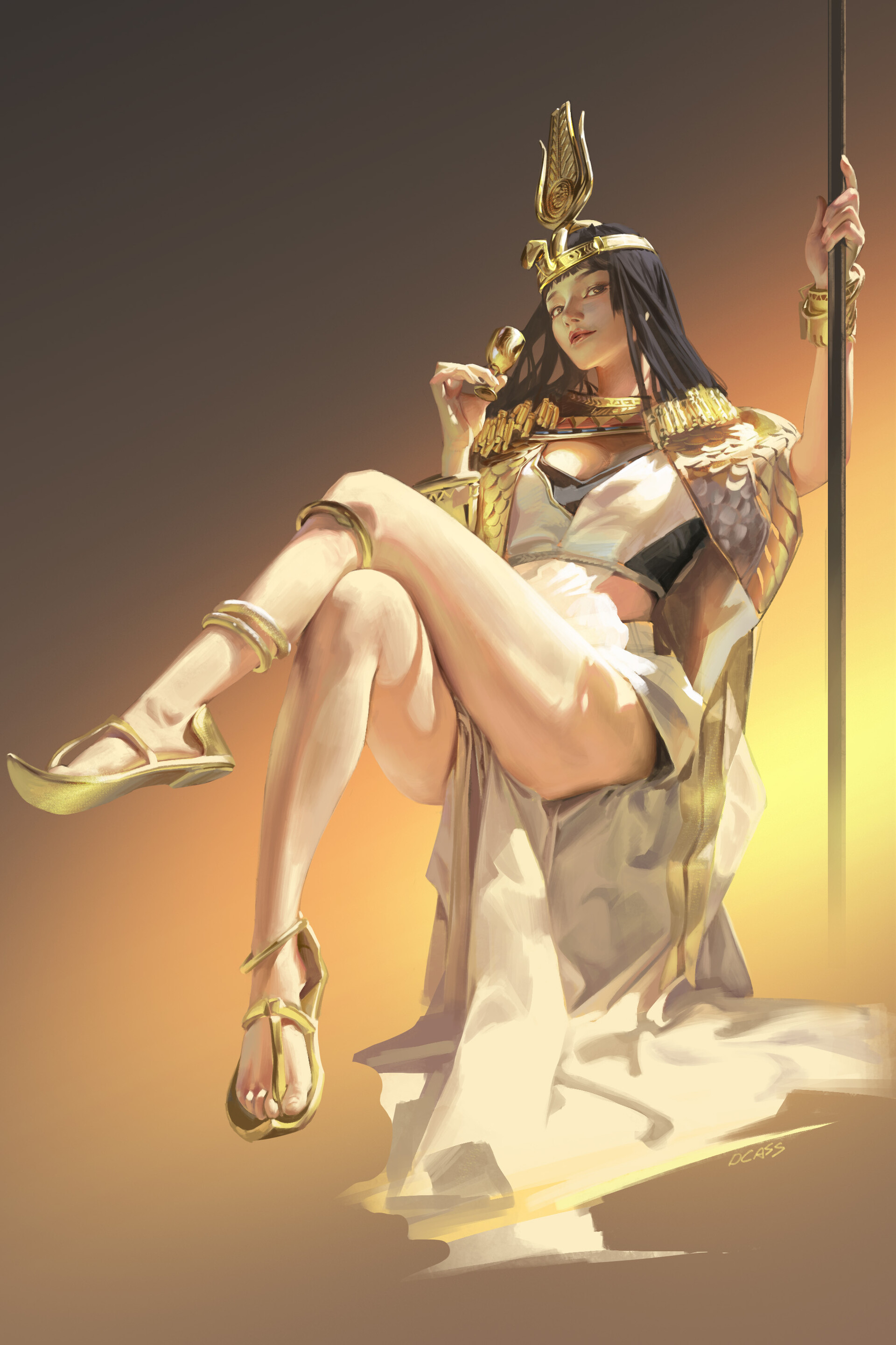 Artwork Women Fantasy Art Fantasy Girl Egypt Simple Background Gradient Legs Legs Crossed Looking At 1920x2880