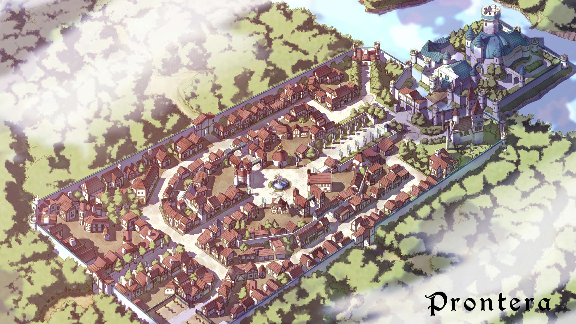 Ragnarok Online PC Gaming Fantasy City Video Game Art Castle Video Games Watermarked Village Clouds 1920x1080