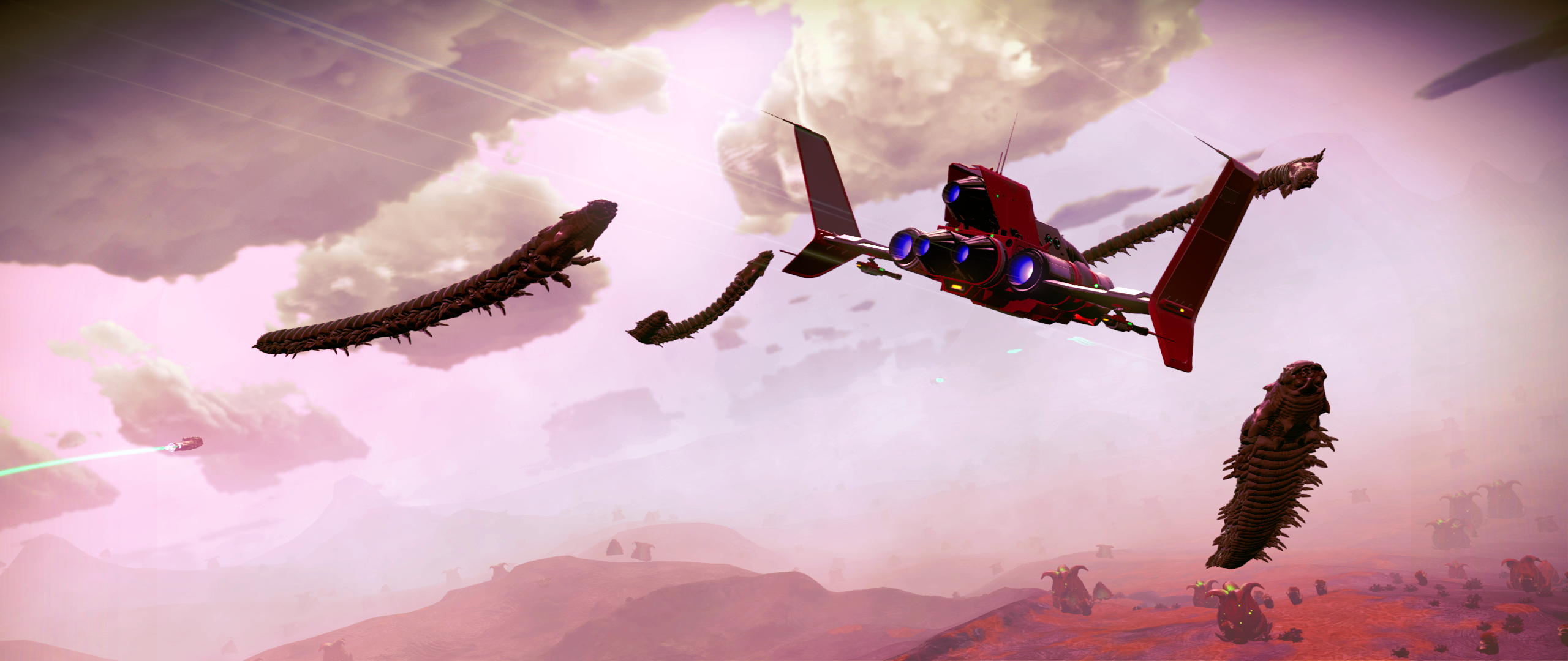 No Mans Sky Space Worm Video Games CGi Clouds Sky Creature 2560x1080
