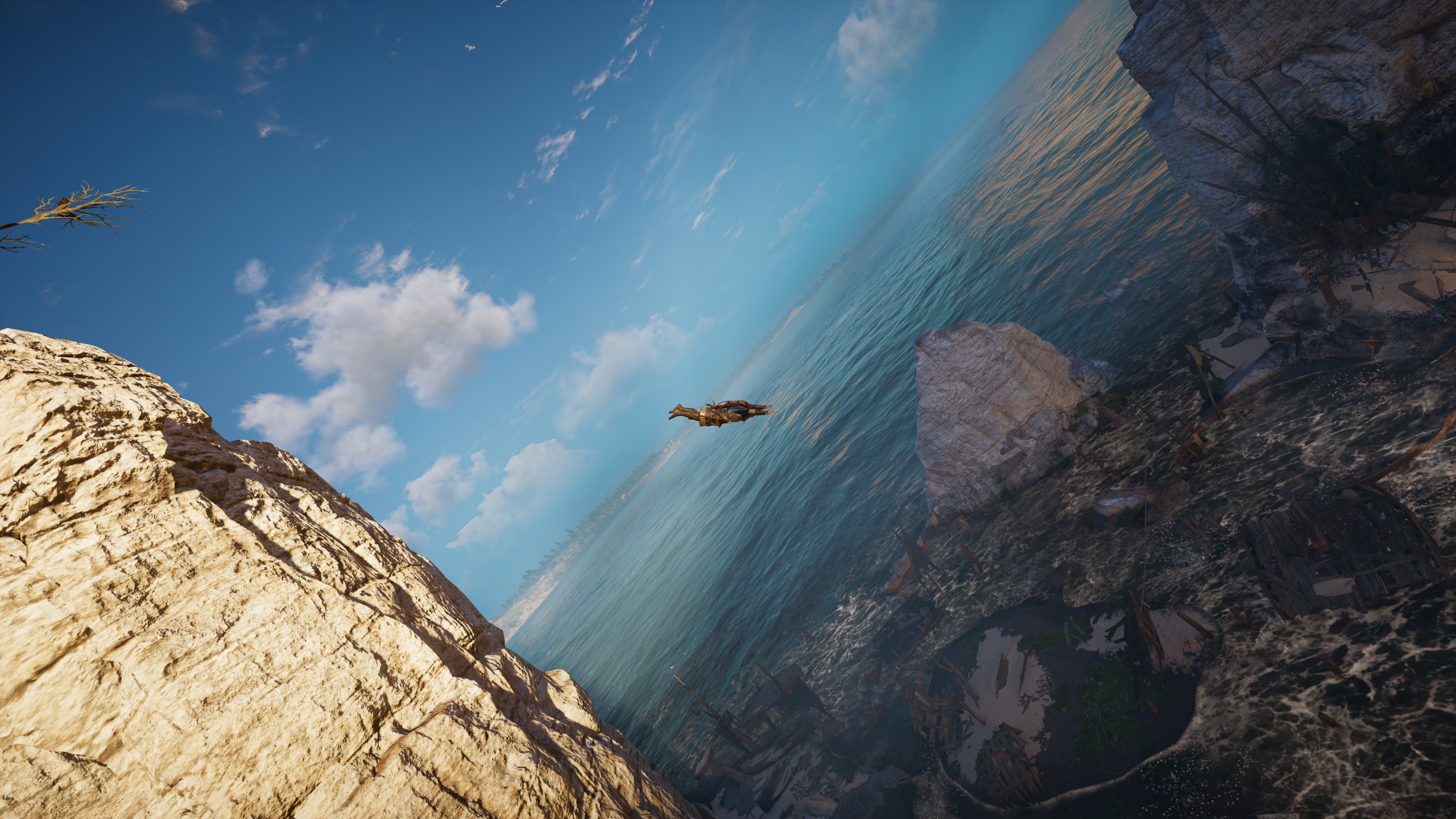 Screen Shot Dutch Tilt Diving Shipwreck Ocean View Assassins Creed Valhalla Video Games 2560x1440