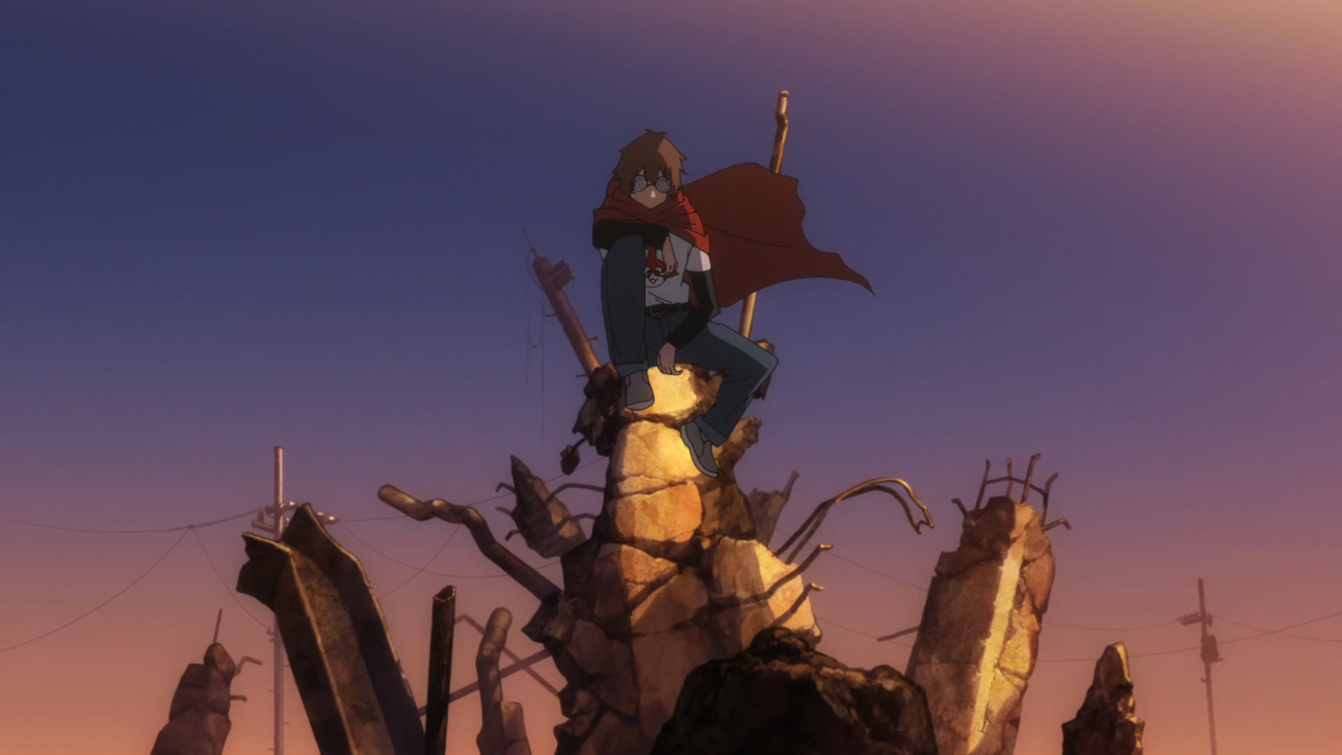Otaku Hero Anime Mahou Shoujo Magical Destroyers Anime Screenshot Cape Anime Boys Sitting Sunset Sun 1920x1080
