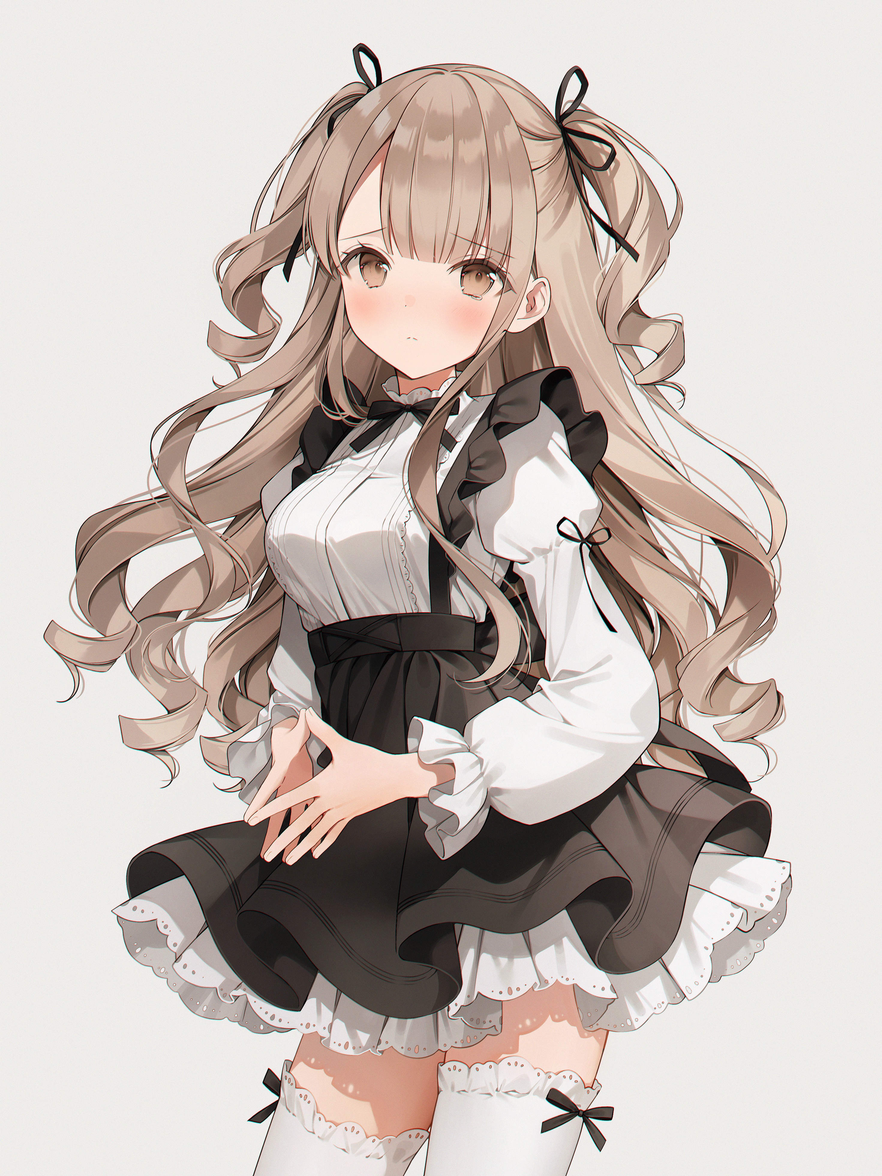 Anime Anime Girls Portrait Display Long Hair Simple Background Dress White Background Frills Minimal 2941x3919