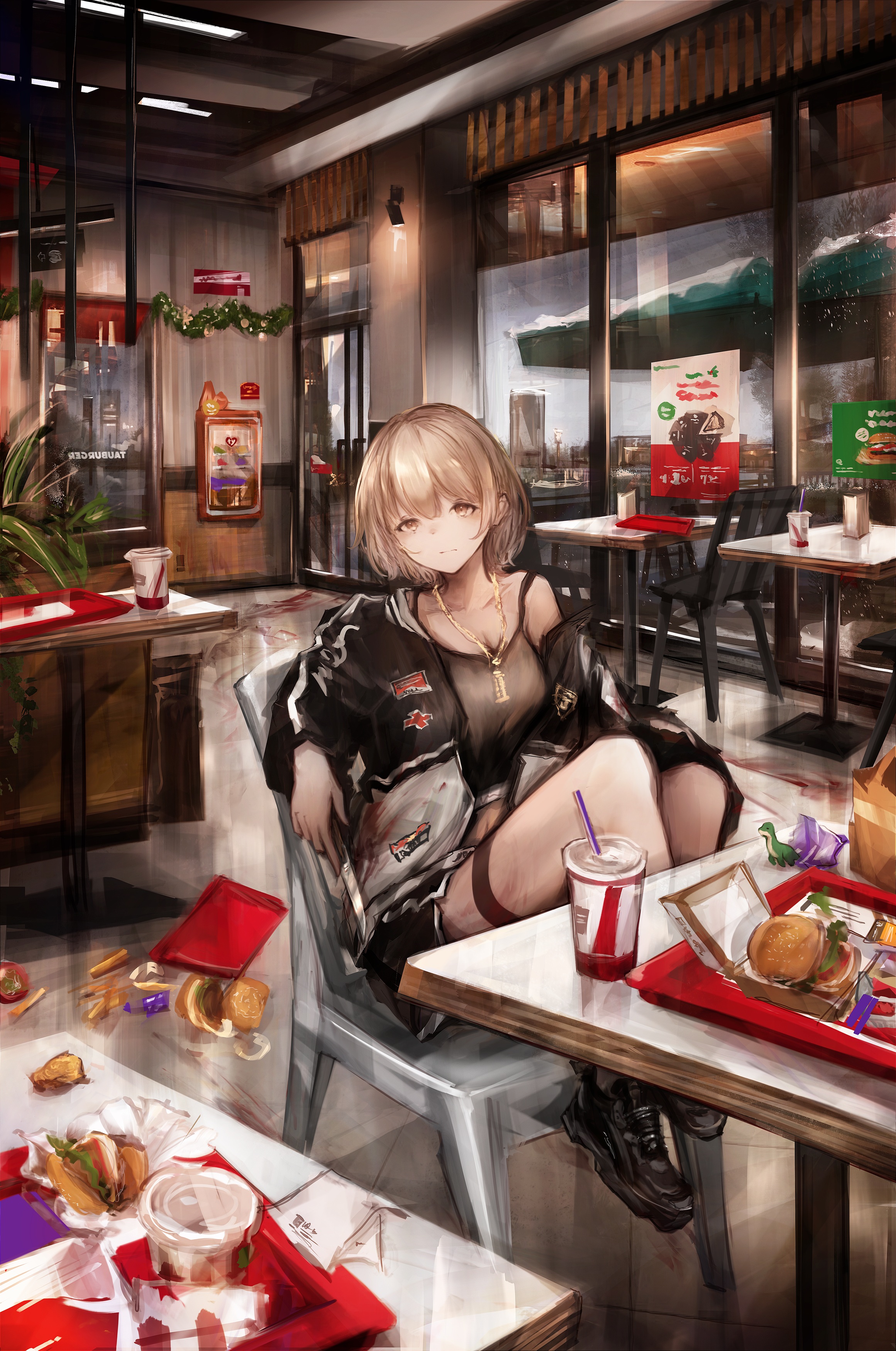Anime Anime Girls Food Fast Food Burgers Drink Vertical Necklace 2321x3500