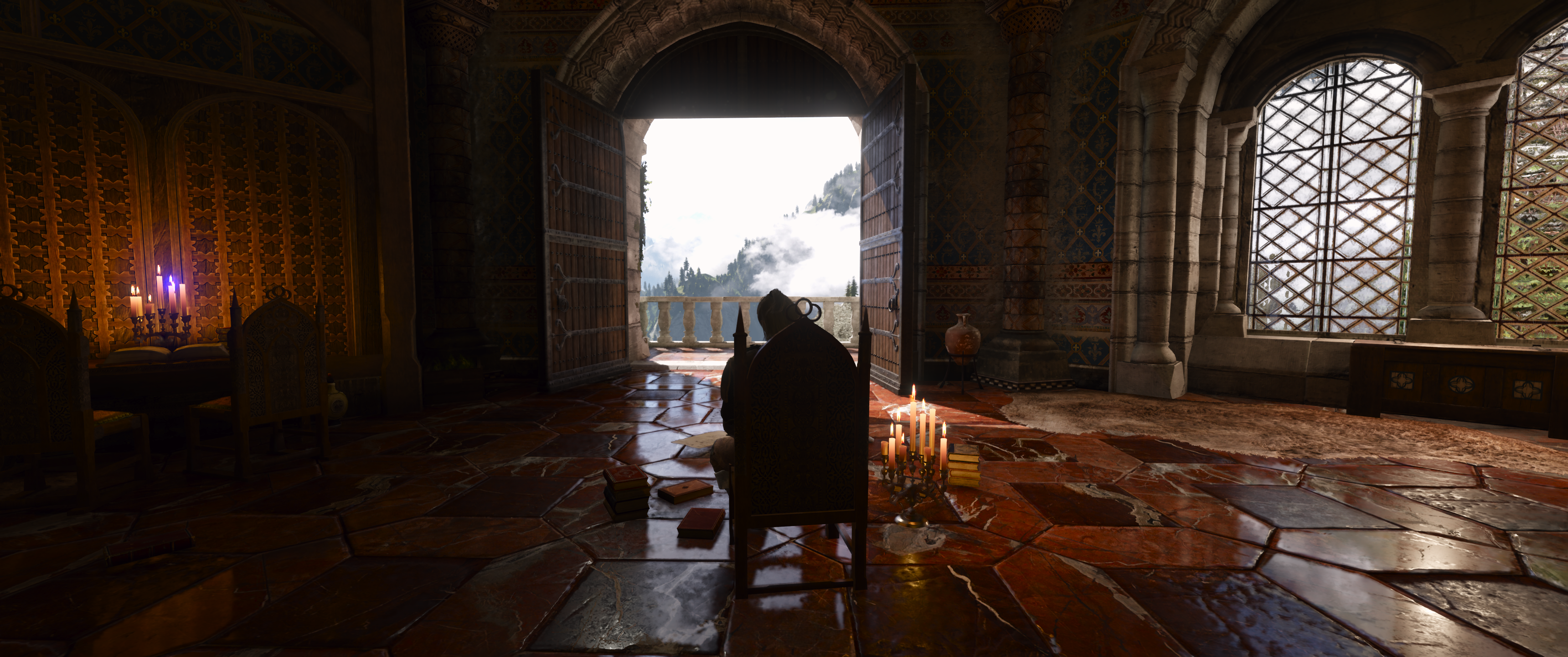 The Witcher 3 Wild Hunt PC Gaming Video Games CGi Candles Video Game Characters Interior Kaer Morhen 3440x1440